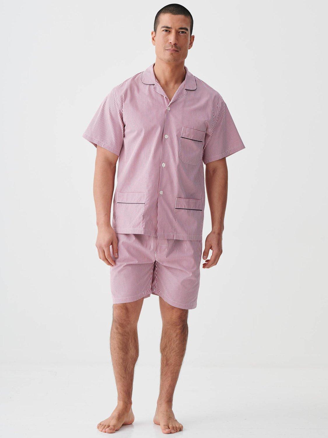 Product image 1 of 4, which shows British Boxers Stripe Crisp Cotton Pyjama Set, St James Red, S