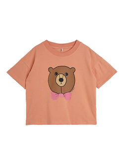 Mini Rodini Kids' Cotton Short Sleeved Bear T-Shirt, Pink, Pink