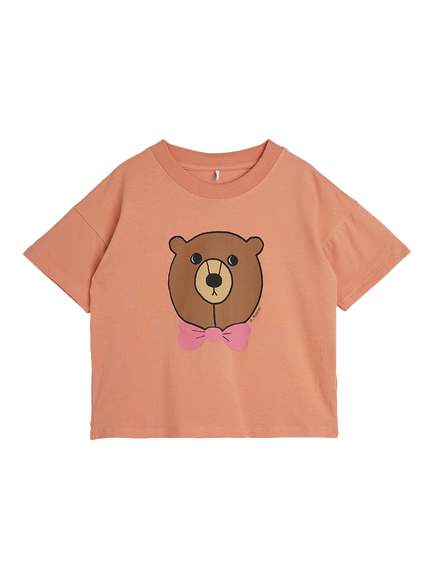 Mini Rodini Kids' Cotton Short Sleeved Bear T-Shirt, Pink, Pink