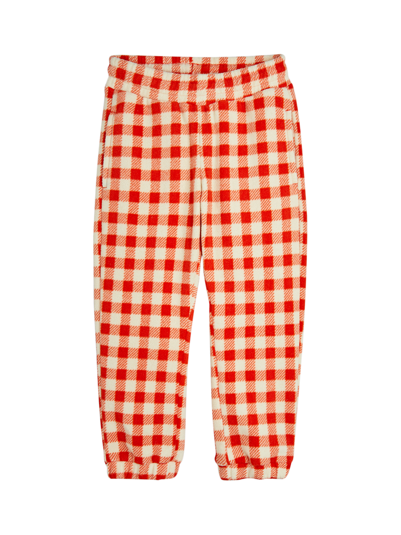Product image 1 of 1, which shows Mini Rodini Kids' Fleece Printed Trousers, Gingham, 9-18 months