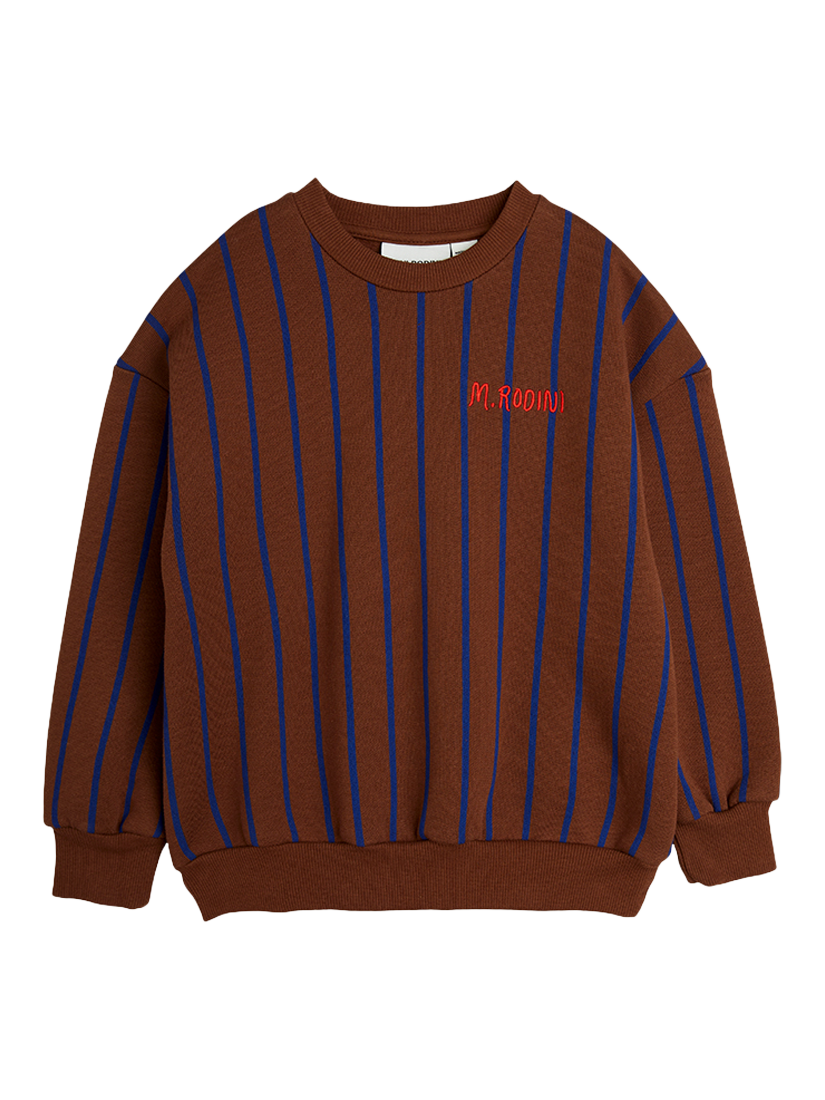 Product image 1 of 1, which shows Mini Rodini Kids' Cotton Stripe Print Sweatshirt, Brown, 9-18 months