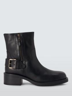 John Lewis Powers Leather Moto Buckle Zip Ankle Boots, Black