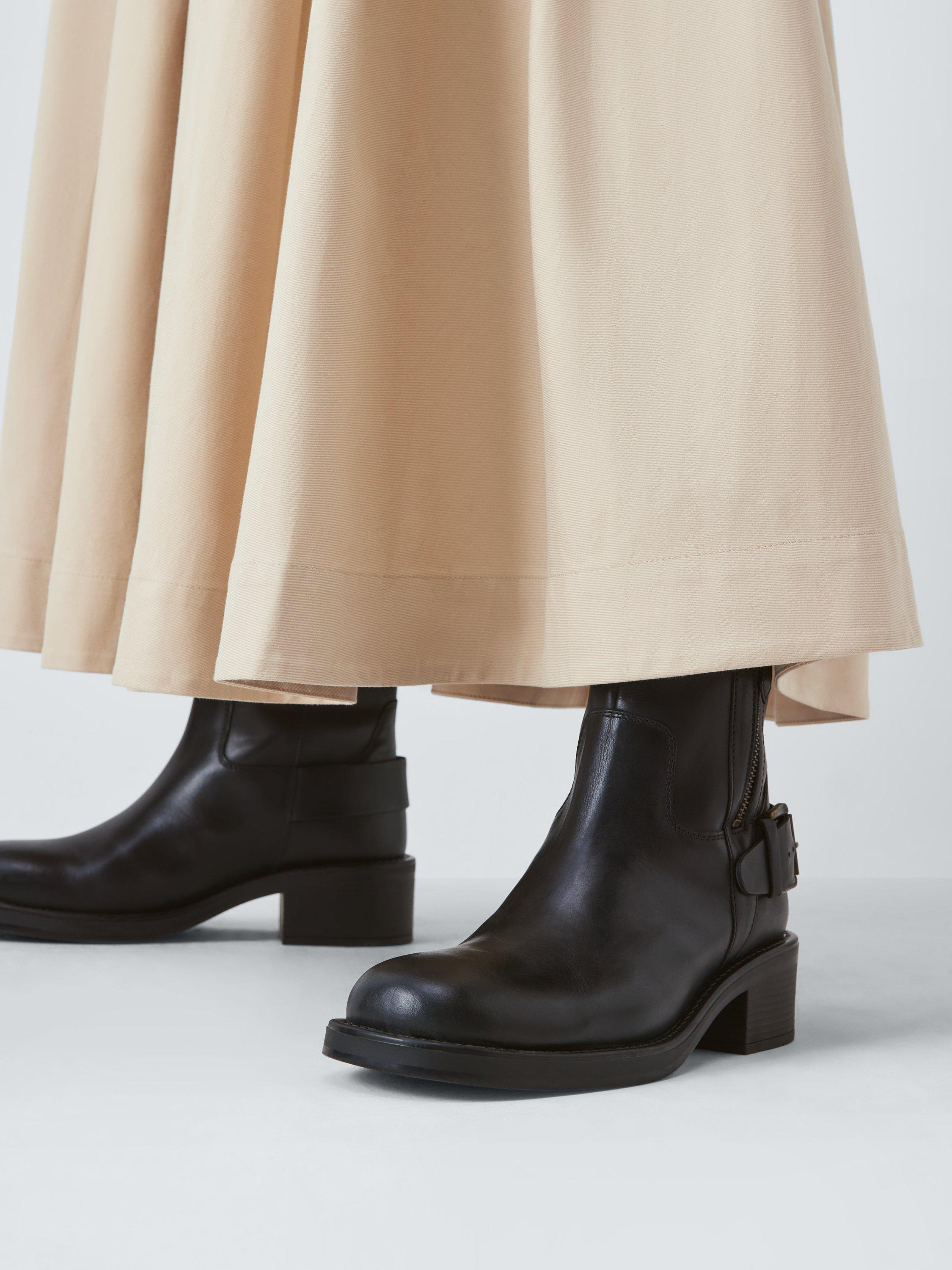 Product image 2 of 7, which shows John Lewis Powers Leather Moto Buckle Zip Ankle Boots, Black, 3