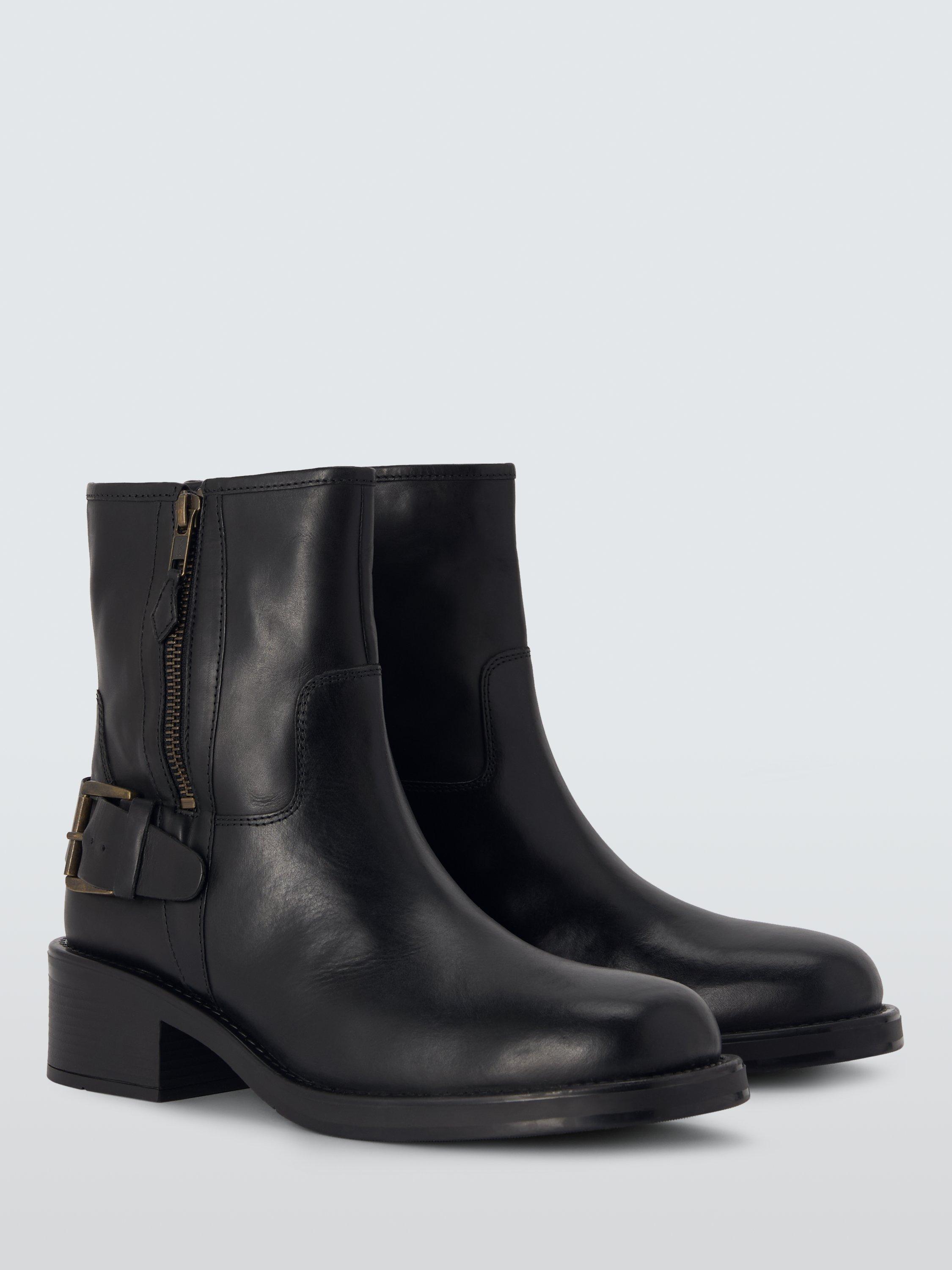 Product image 3 of 7, which shows John Lewis Powers Leather Moto Buckle Zip Ankle Boots, Black, 3