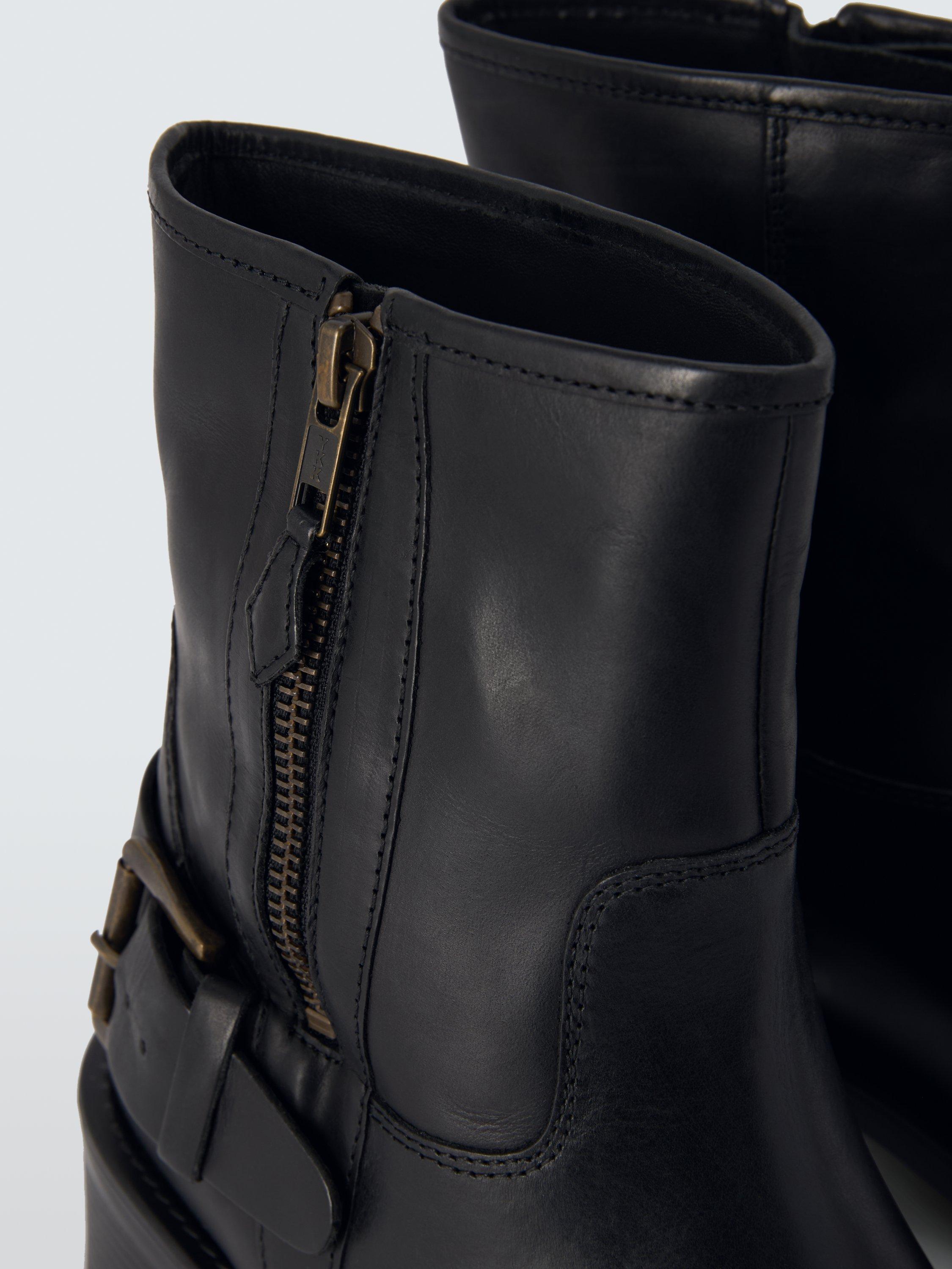 Product image 4 of 7, which shows John Lewis Powers Leather Moto Buckle Zip Ankle Boots, Black, 3