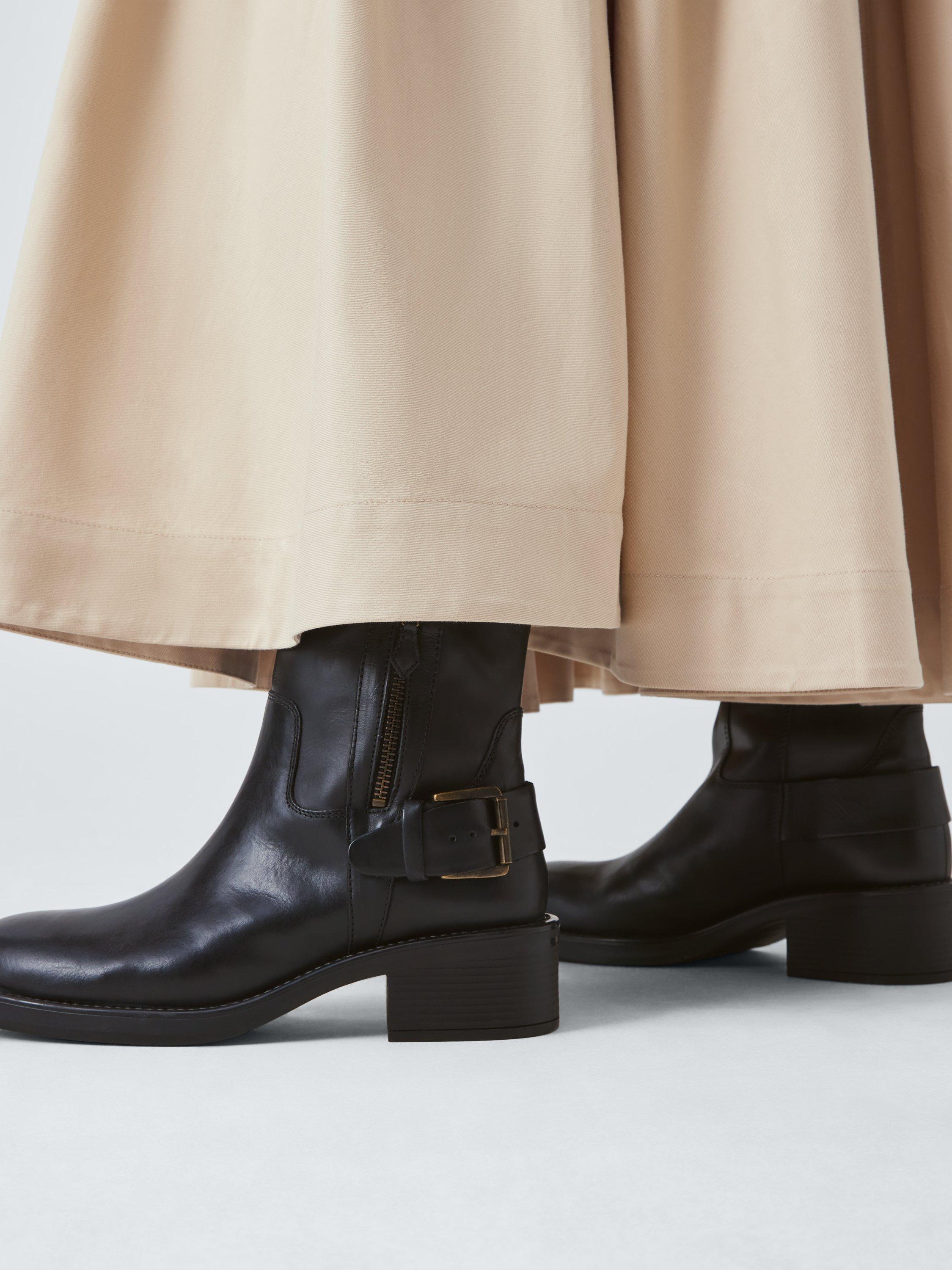 Product image 7 of 7, which shows John Lewis Powers Leather Moto Buckle Zip Ankle Boots, Black, 3