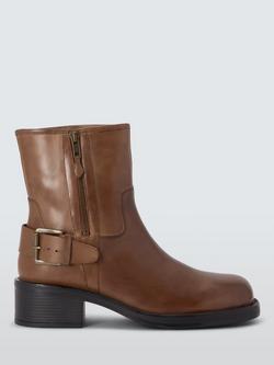 John Lewis Powers Leather Moto Buckle Zip Ankle Boots, Tan