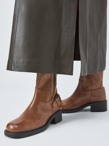 John Lewis Powers Leather Moto Buckle Zip Ankle Boots - view 2, Tan