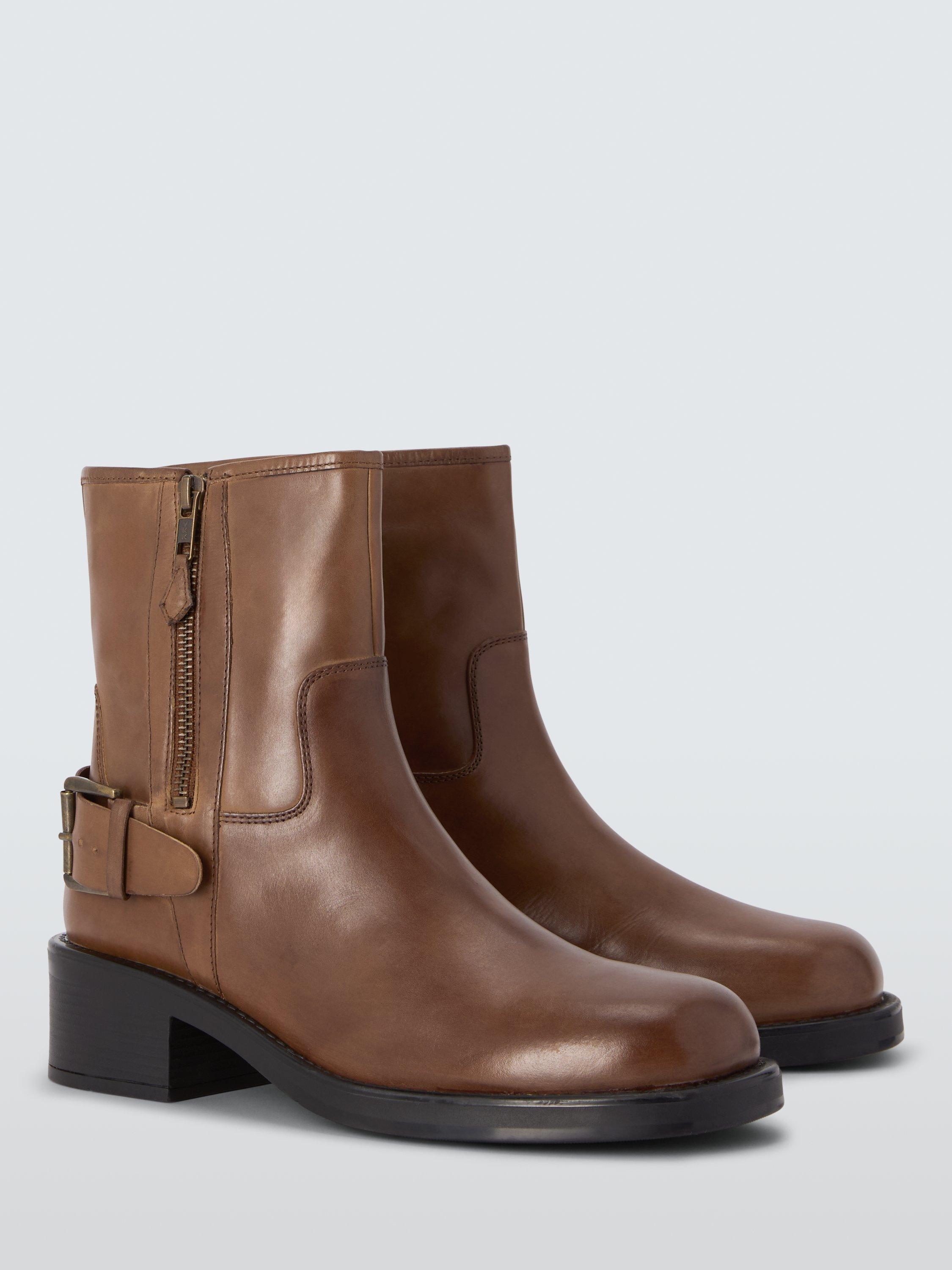 Product image 3 of 6, which shows John Lewis Powers Leather Moto Buckle Zip Ankle Boots, Tan, 5