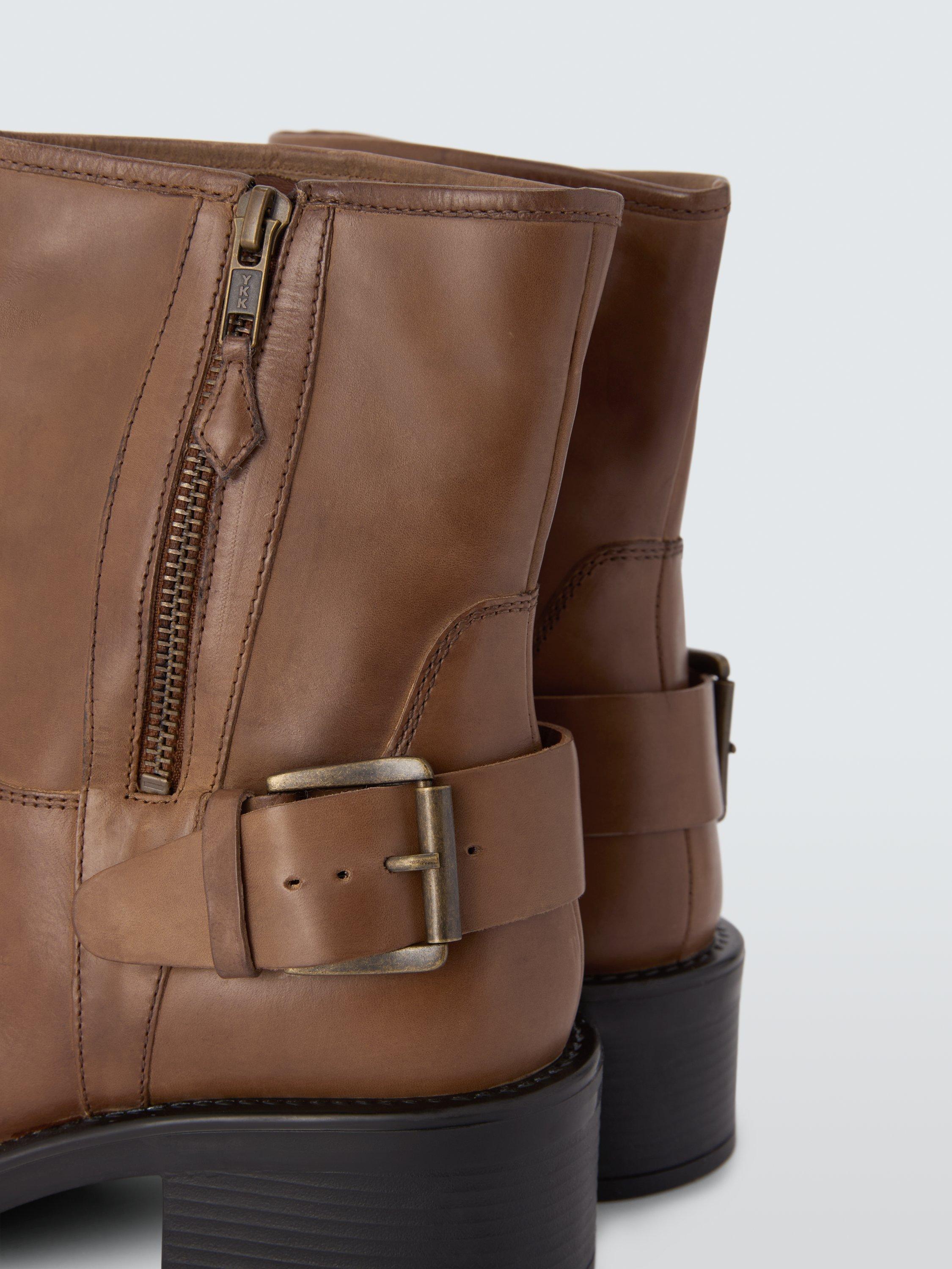 Product image 4 of 6, which shows John Lewis Powers Leather Moto Buckle Zip Ankle Boots, Tan, 5