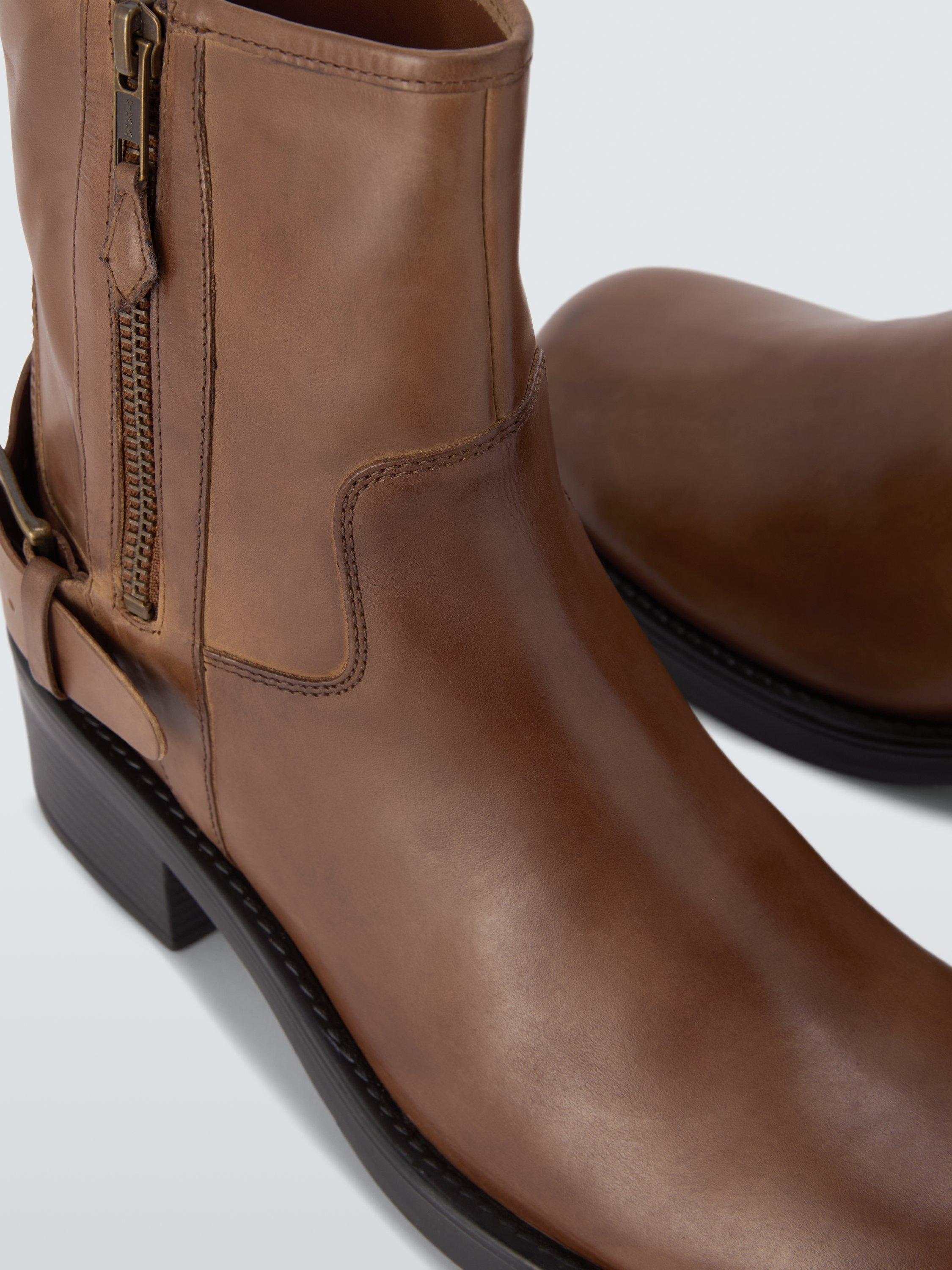 Product image 5 of 6, which shows John Lewis Powers Leather Moto Buckle Zip Ankle Boots, Tan, 5
