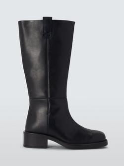 John Lewis Triumphs Leather Moto Plain Biker Knee High Boots, Black, Black