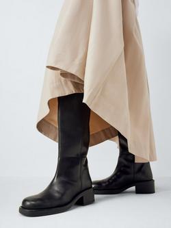 John Lewis Triumphs Leather Moto Plain Biker Knee High Boots, Black - view 2, Black