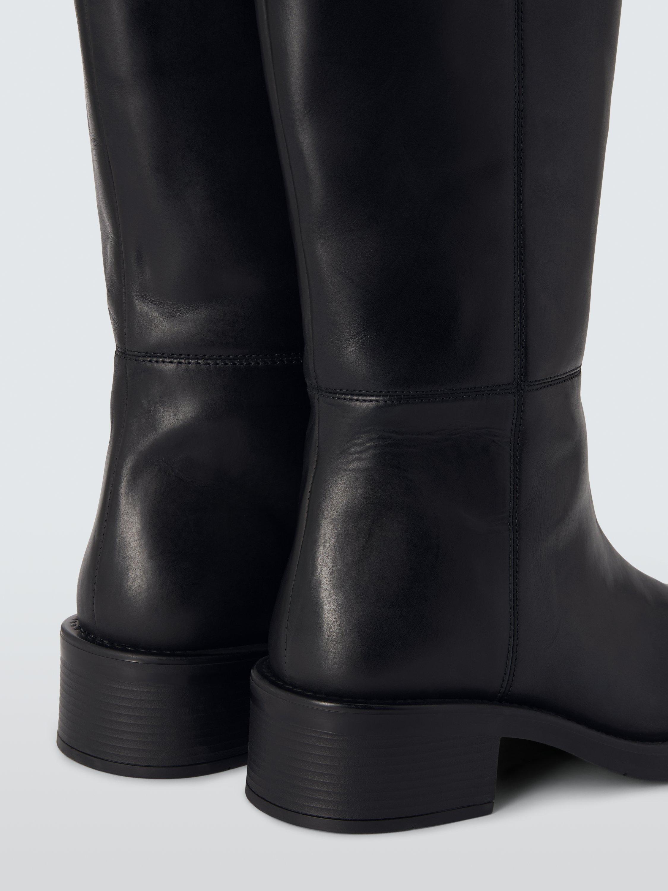 Product image 4 of 6, which shows John Lewis Triumphs Leather Moto Plain Biker Knee High Boots, Black, 6