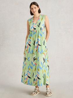 White Stuff Archer Leaves Organic Cotton Rich Maxi Dress, Green/Multi, Green/Multi
