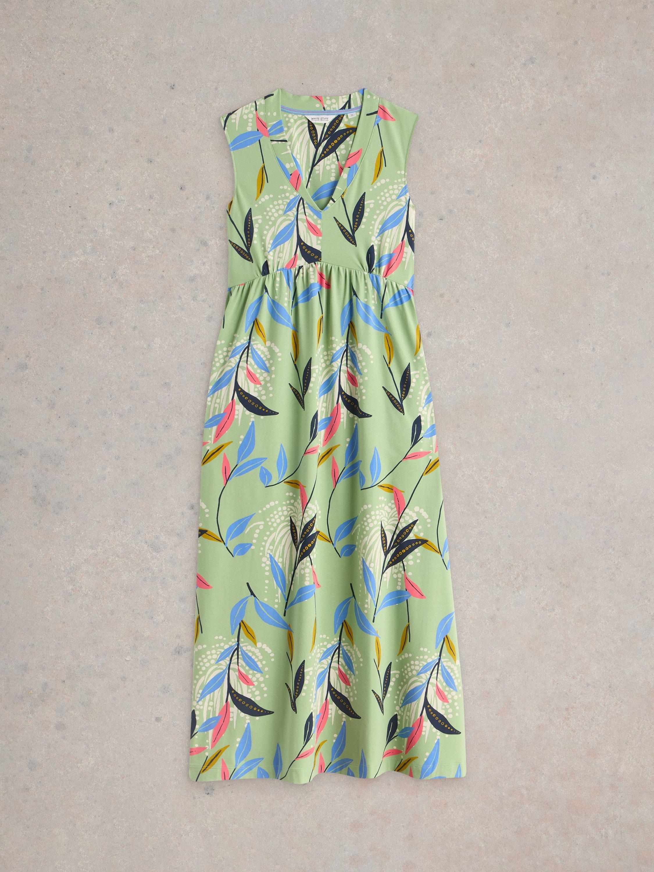 Product image 5 of 6, which shows White Stuff Archer Leaves Organic Cotton Rich Maxi Dress, Green/Multi, 6