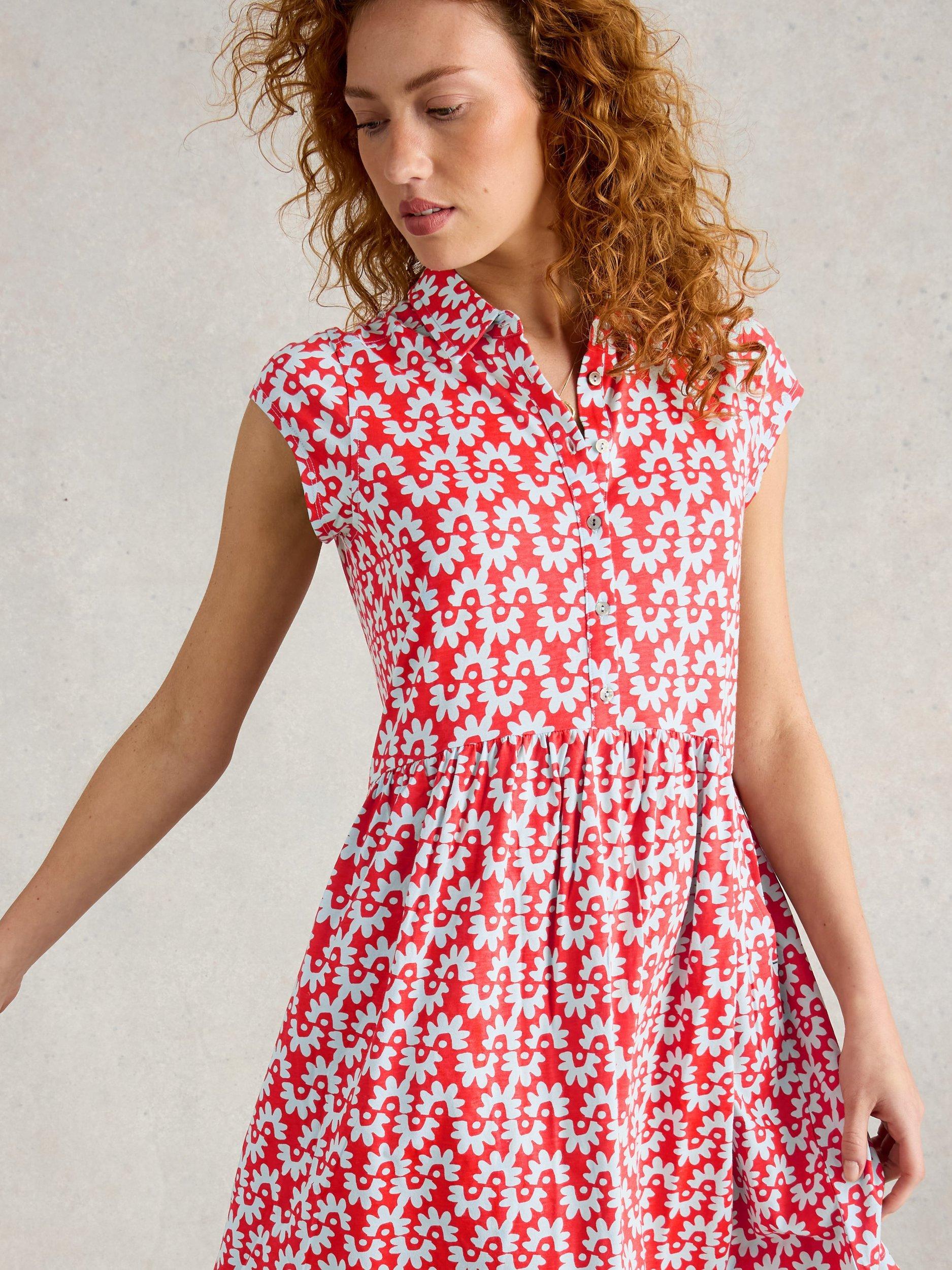 Product image 3 of 6, which shows White Stuff Everly Floral Organic Cotton Blend Shirt Dress, Red/Multi, 12