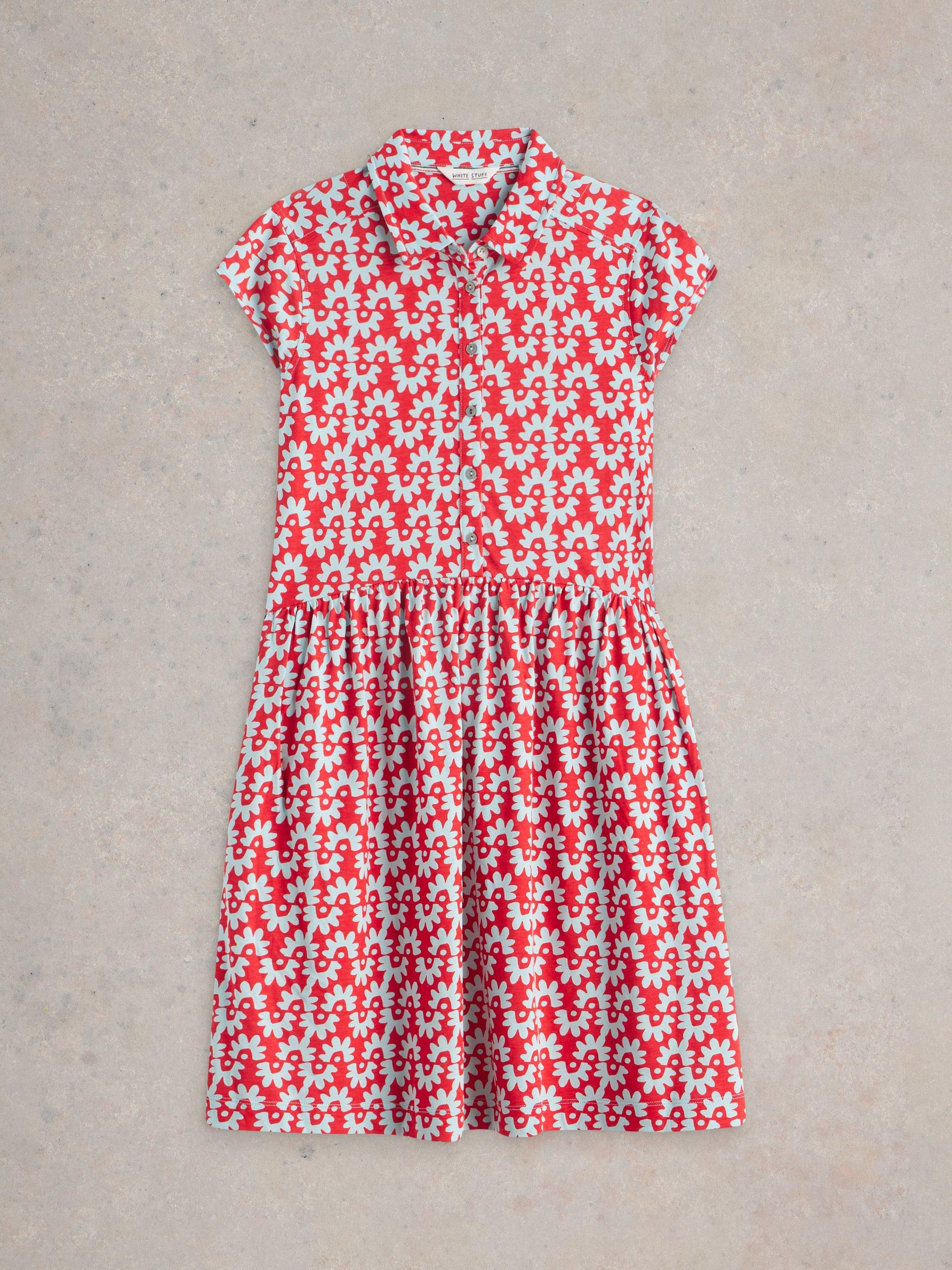Product image 5 of 6, which shows White Stuff Everly Floral Organic Cotton Blend Shirt Dress, Red/Multi, 12
