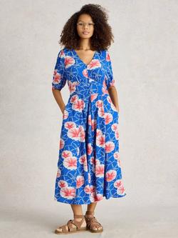 White Stuff Hazel Short Sleeve Floral Dress, Blue/Multi