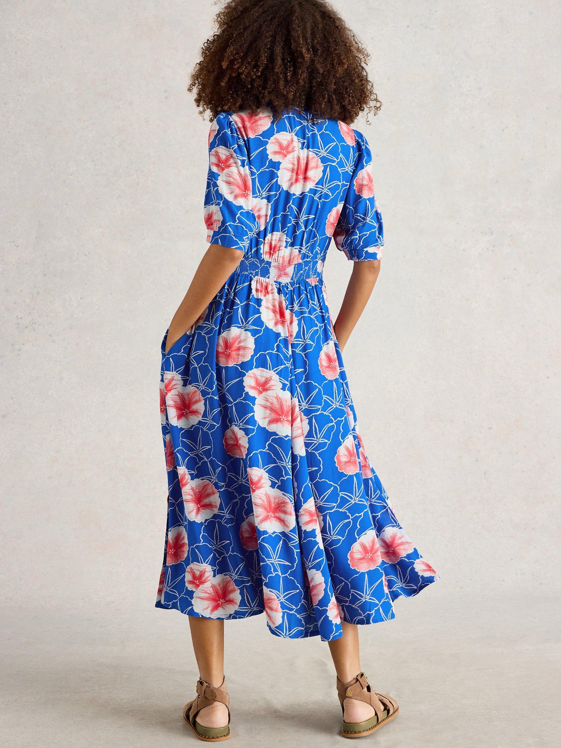 Product image 2 of 6, which shows White Stuff Hazel Short Sleeve Floral Dress, Blue/Multi, 6