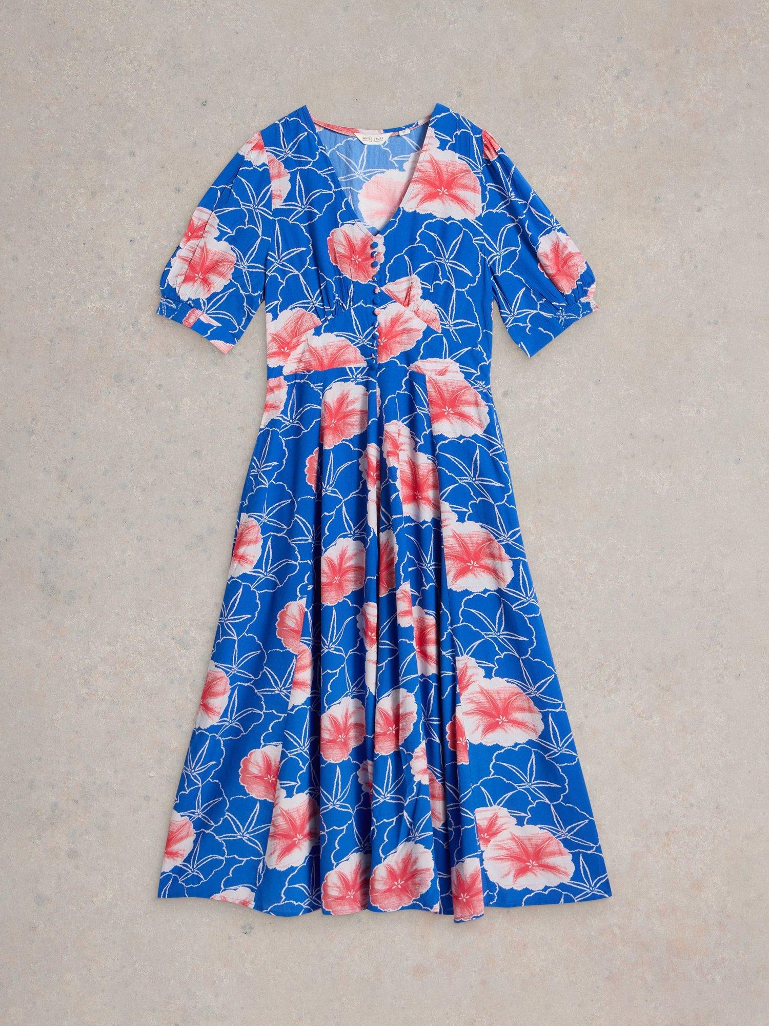 Product image 5 of 6, which shows White Stuff Hazel Short Sleeve Floral Dress, Blue/Multi, 6