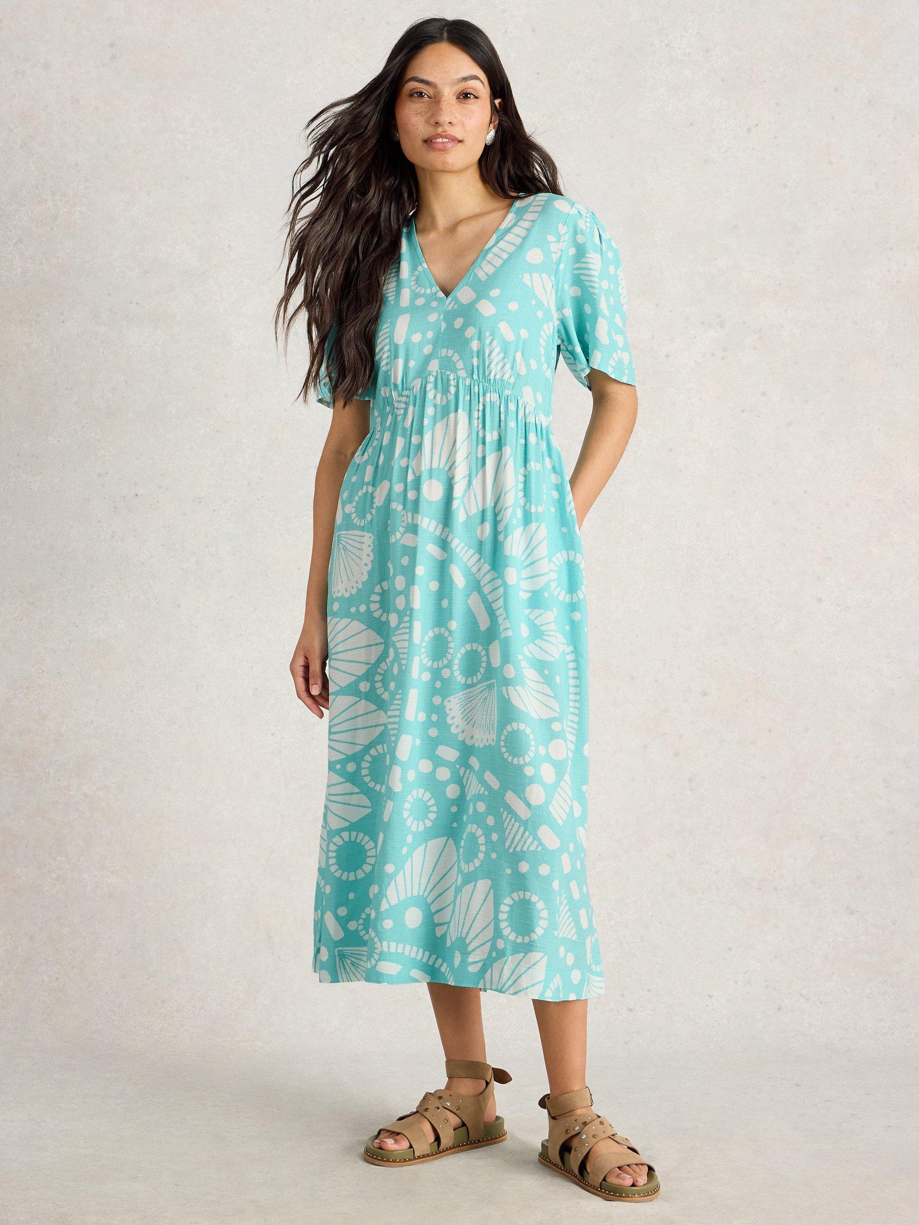 Product image 1 of 6, which shows White Stuff Lucy Abstract Dress, Blue/Multi, 8