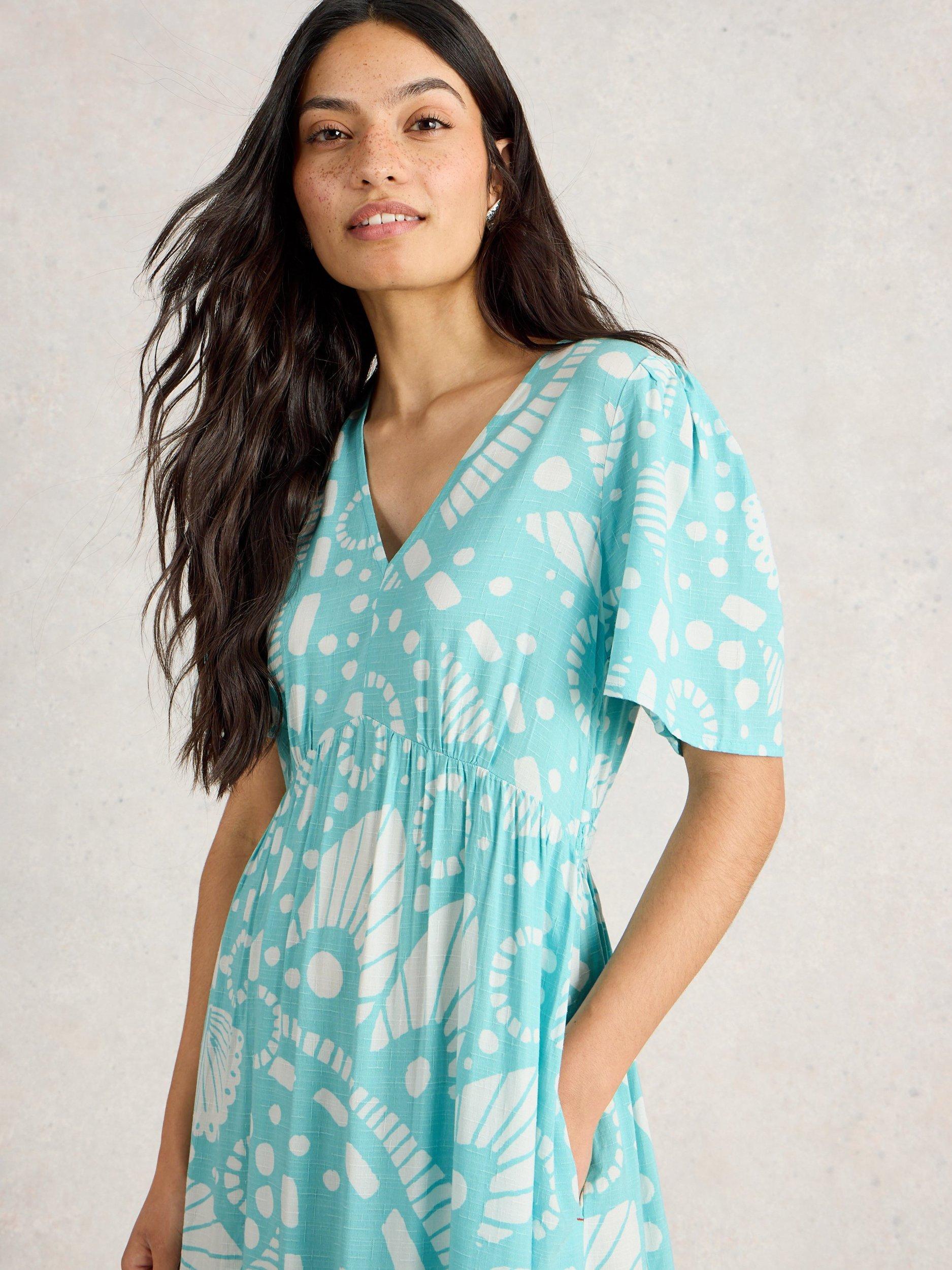 Product image 3 of 6, which shows White Stuff Lucy Abstract Dress, Blue/Multi, 8