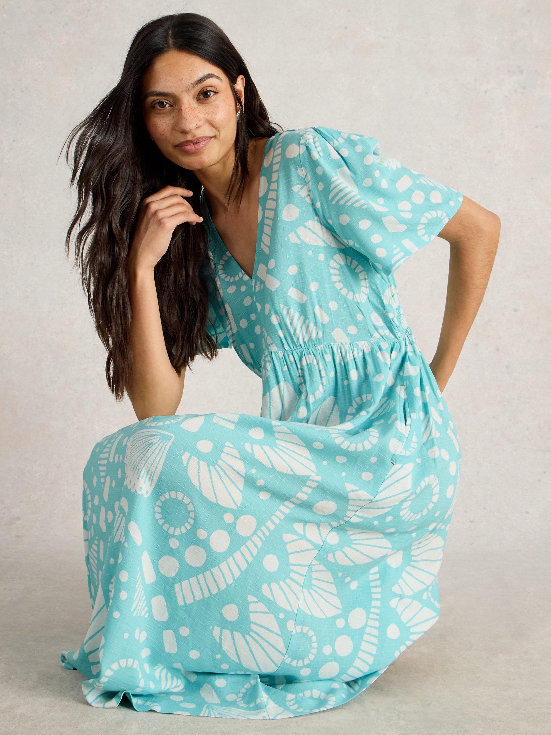 Product image 4 of 6, which shows White Stuff Lucy Abstract Dress, Blue/Multi, 8