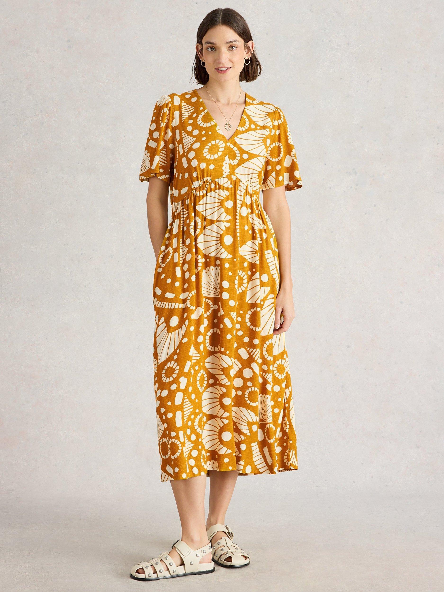 Product image 1 of 6, which shows White Stuff Lucy Abstract Dress, Yellow/Multi, 6