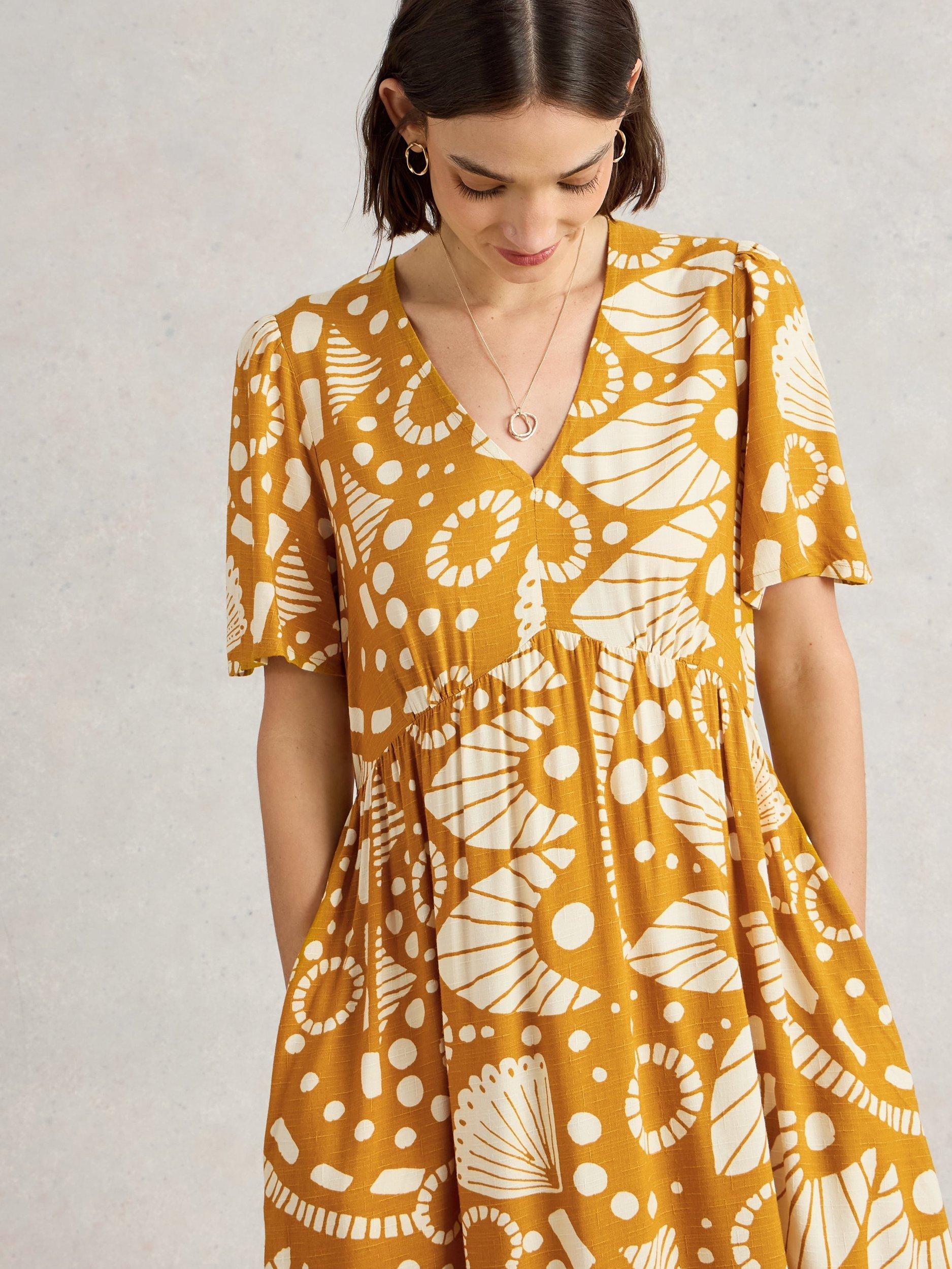 Product image 3 of 6, which shows White Stuff Lucy Abstract Dress, Yellow/Multi, 6