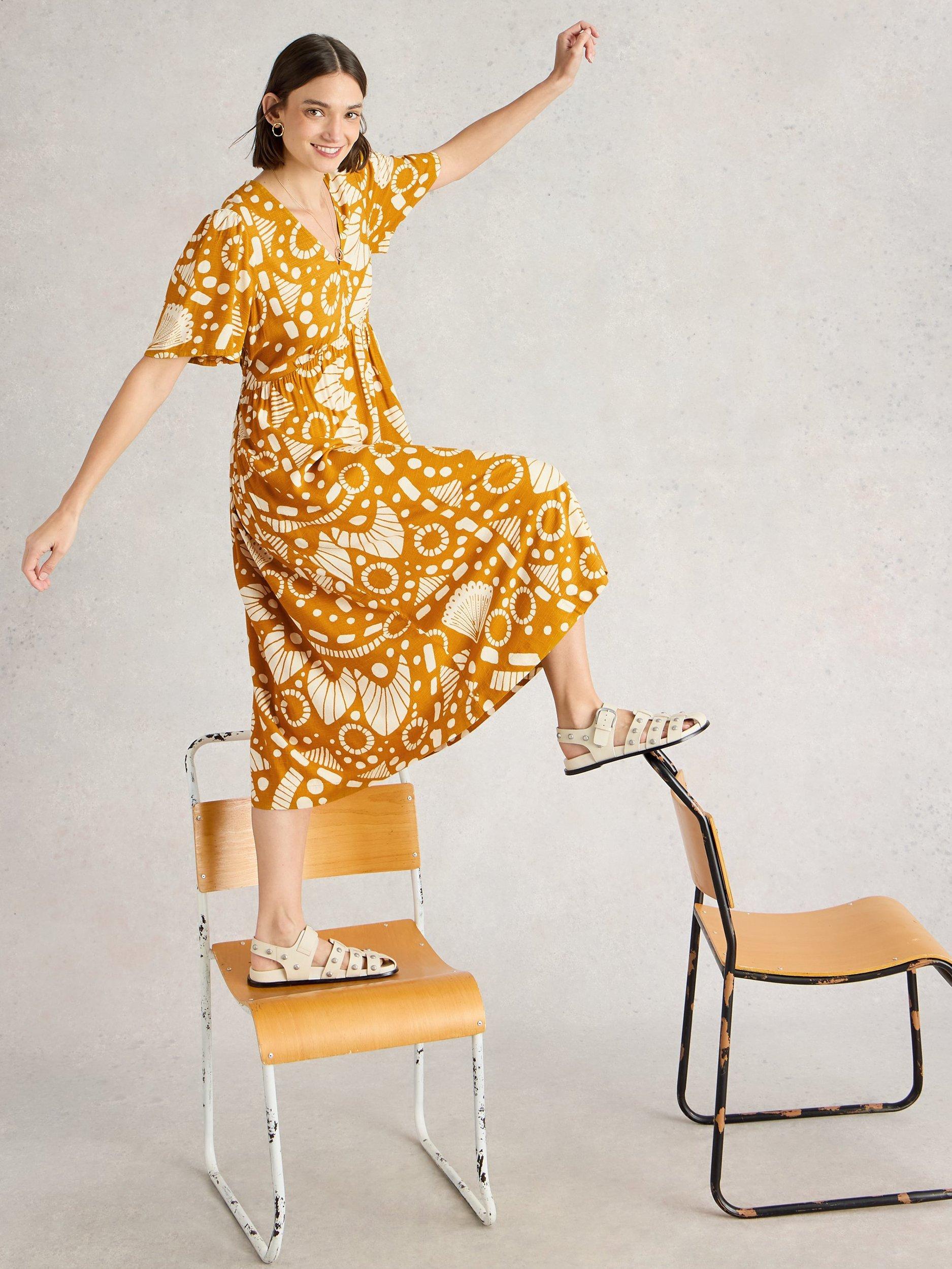 Product image 4 of 6, which shows White Stuff Lucy Abstract Dress, Yellow/Multi, 6