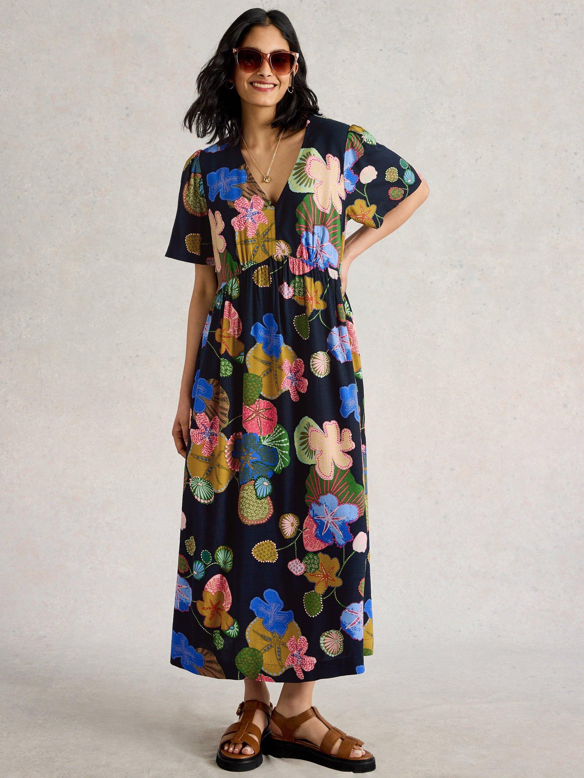 White Stuff Lucy Floral Empire Line Maxi Dress, Navy/Multi