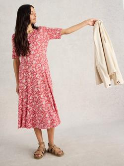 White Stuff Madeline Abstract Print Midi Dress, Pink, Pink