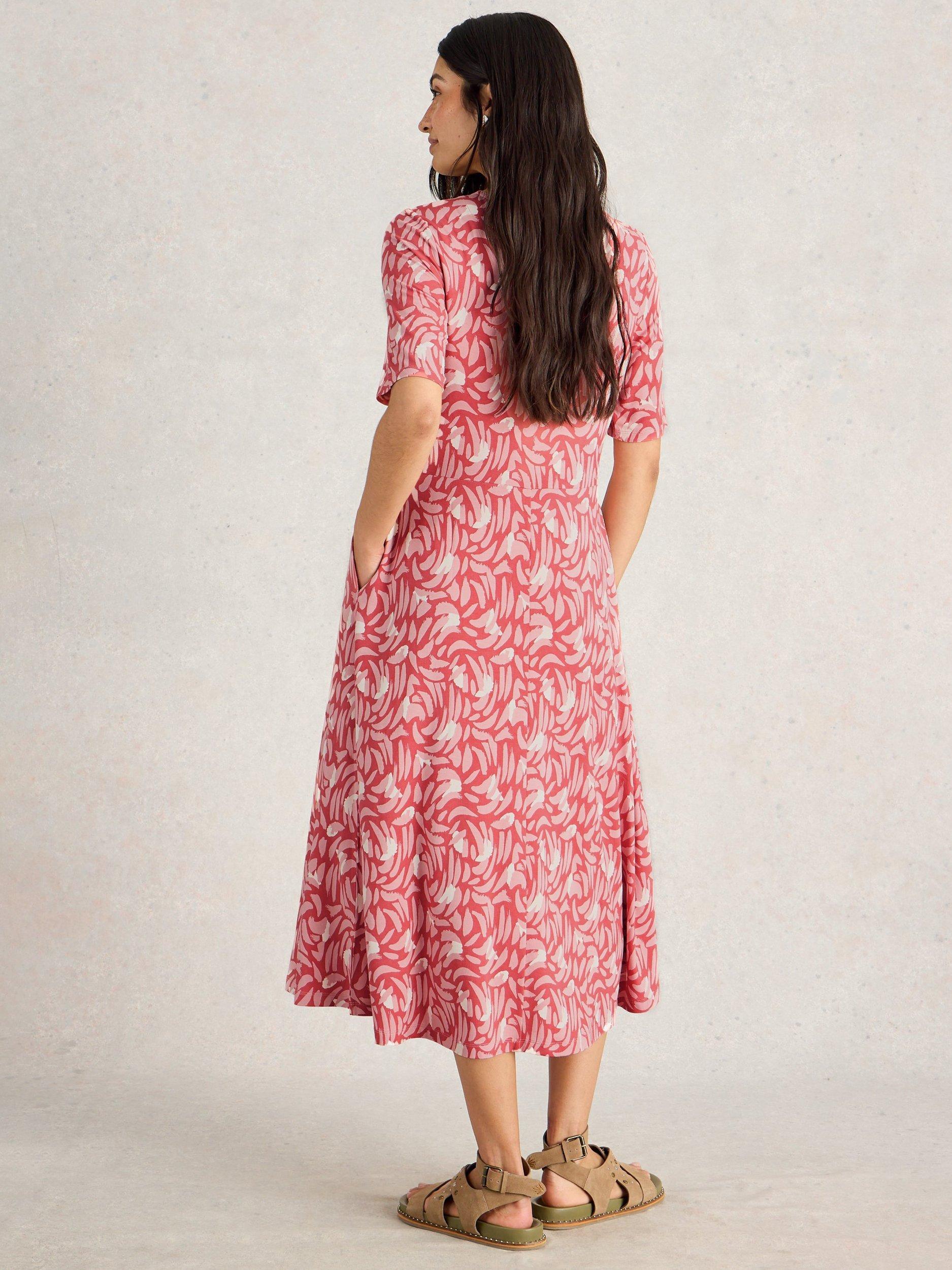 Product image 2 of 6, which shows White Stuff Madeline Abstract Print Midi Dress, Pink, 6