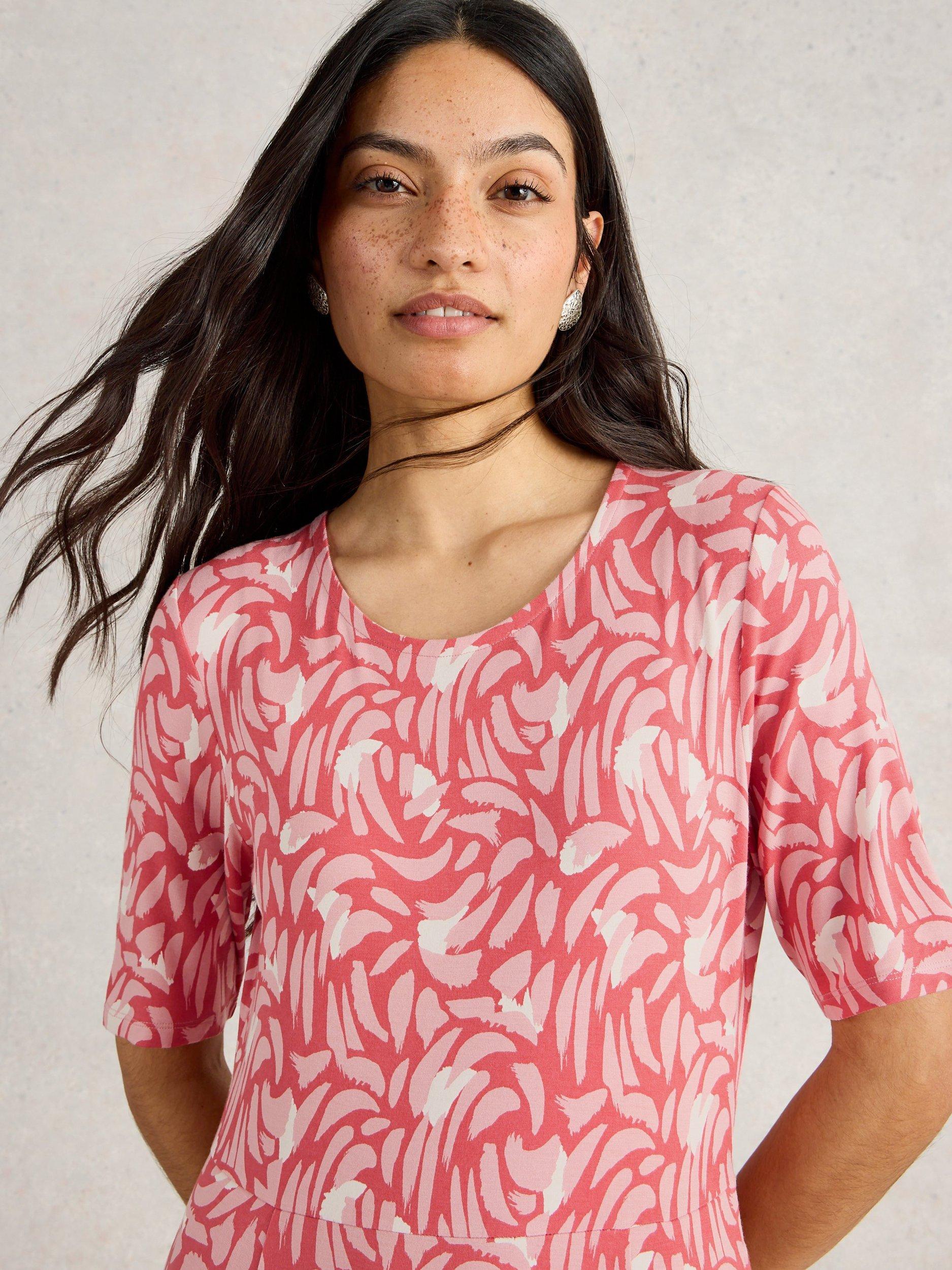 Product image 3 of 6, which shows White Stuff Madeline Abstract Print Midi Dress, Pink, 6