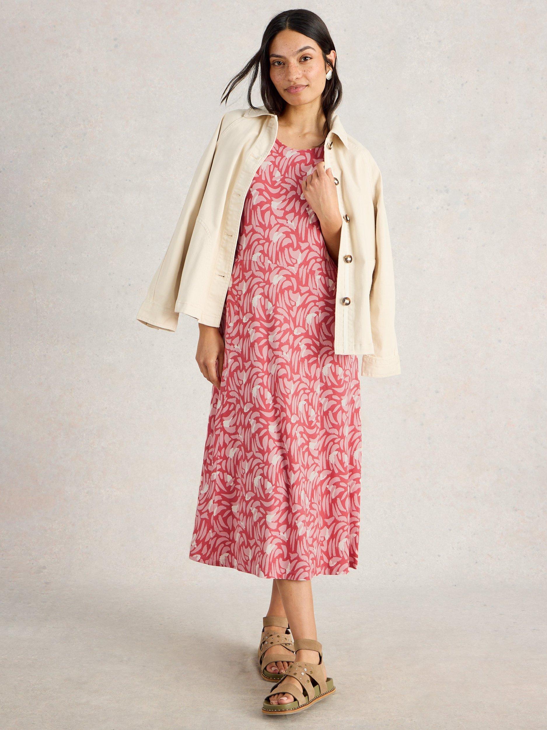 Product image 4 of 6, which shows White Stuff Madeline Abstract Print Midi Dress, Pink, 6