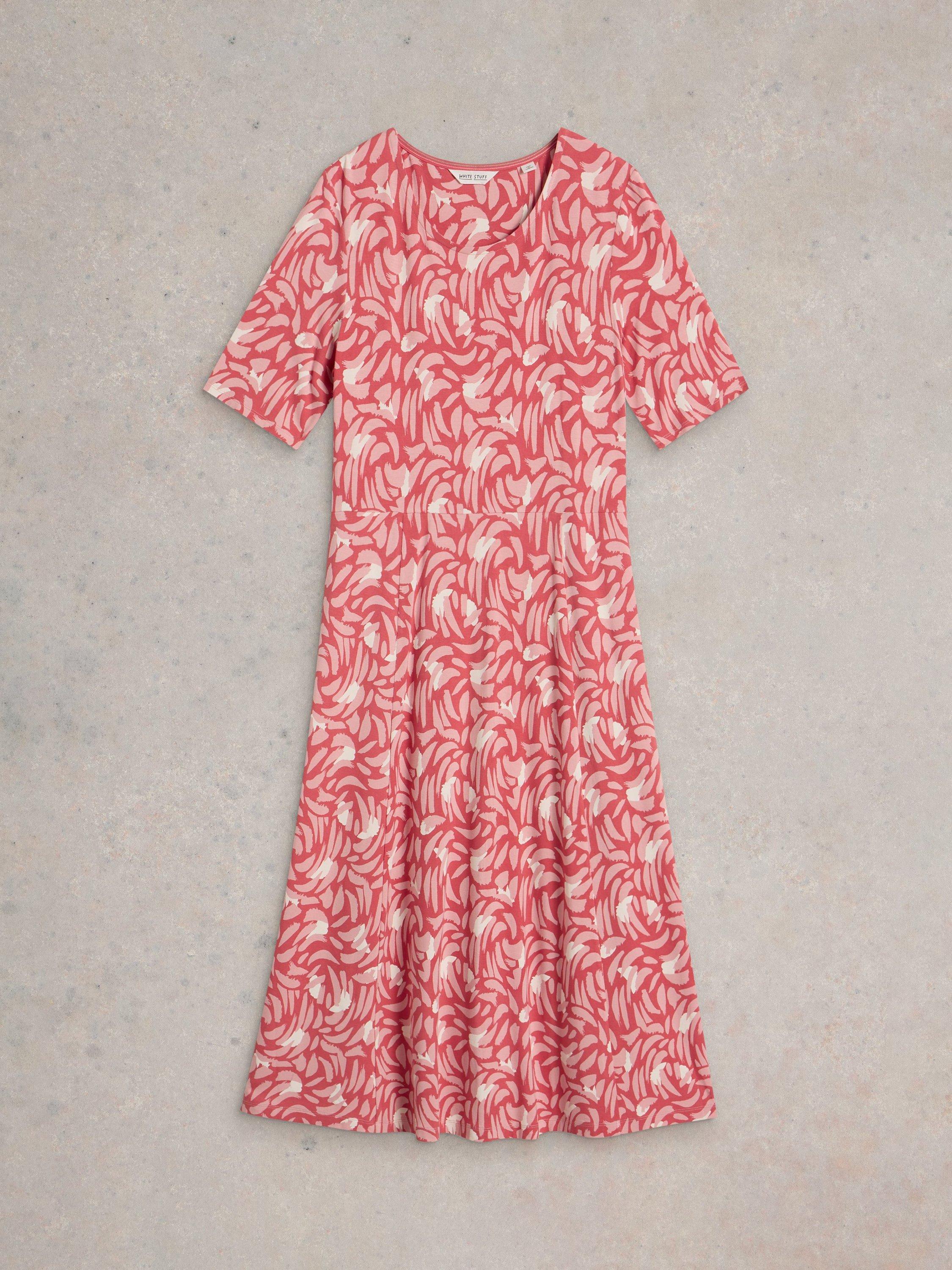 Product image 5 of 6, which shows White Stuff Madeline Abstract Print Midi Dress, Pink, 6