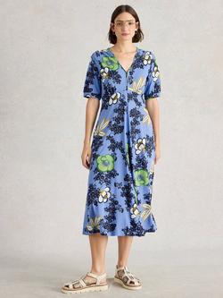 White Stuff Megan Floral Organic Cotton Blend Dress, Light Blue/Multi, Light Blue/Multi