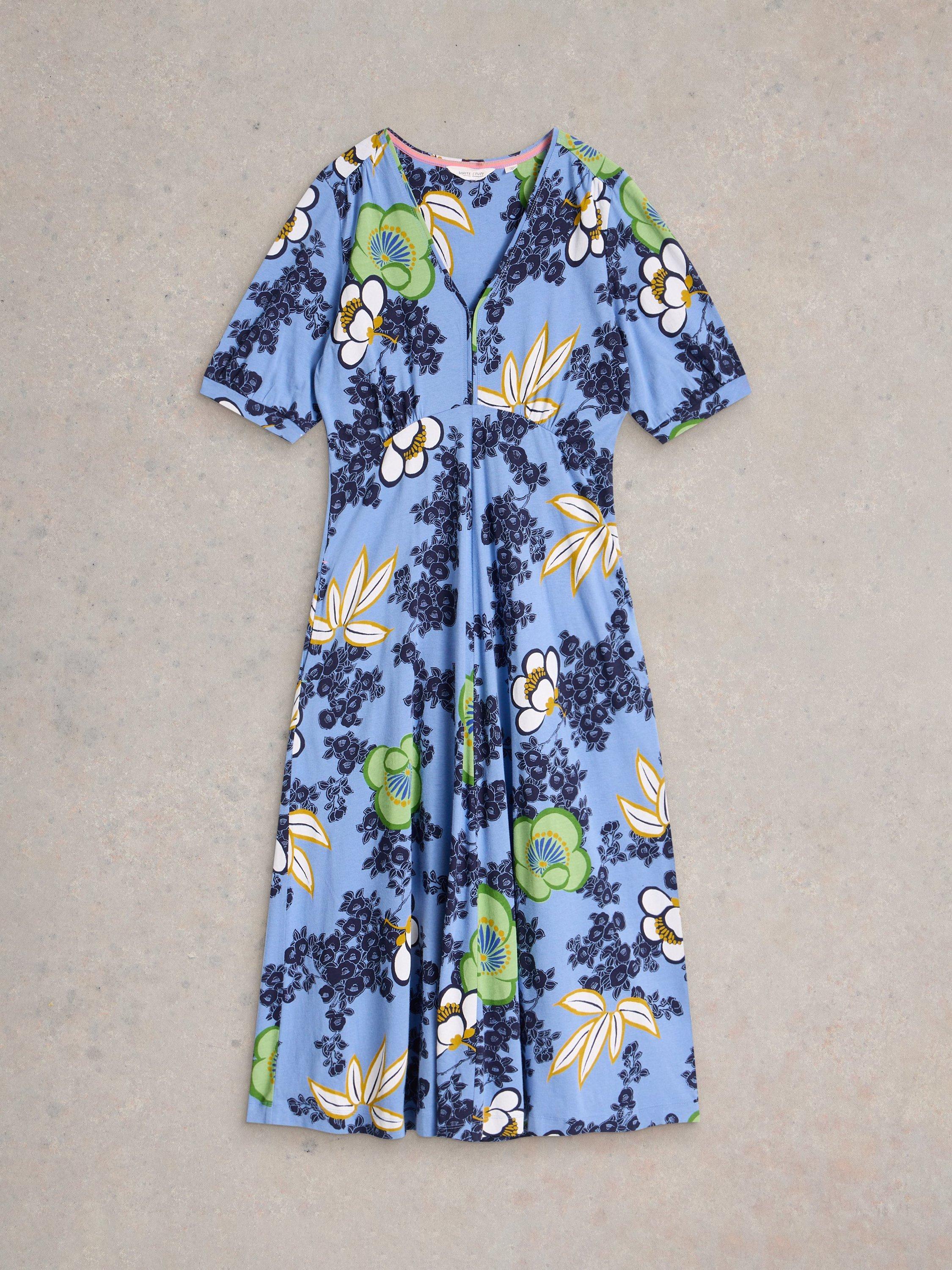 Product image 5 of 6, which shows White Stuff Megan Floral Organic Cotton Blend Dress, Light Blue/Multi, 6