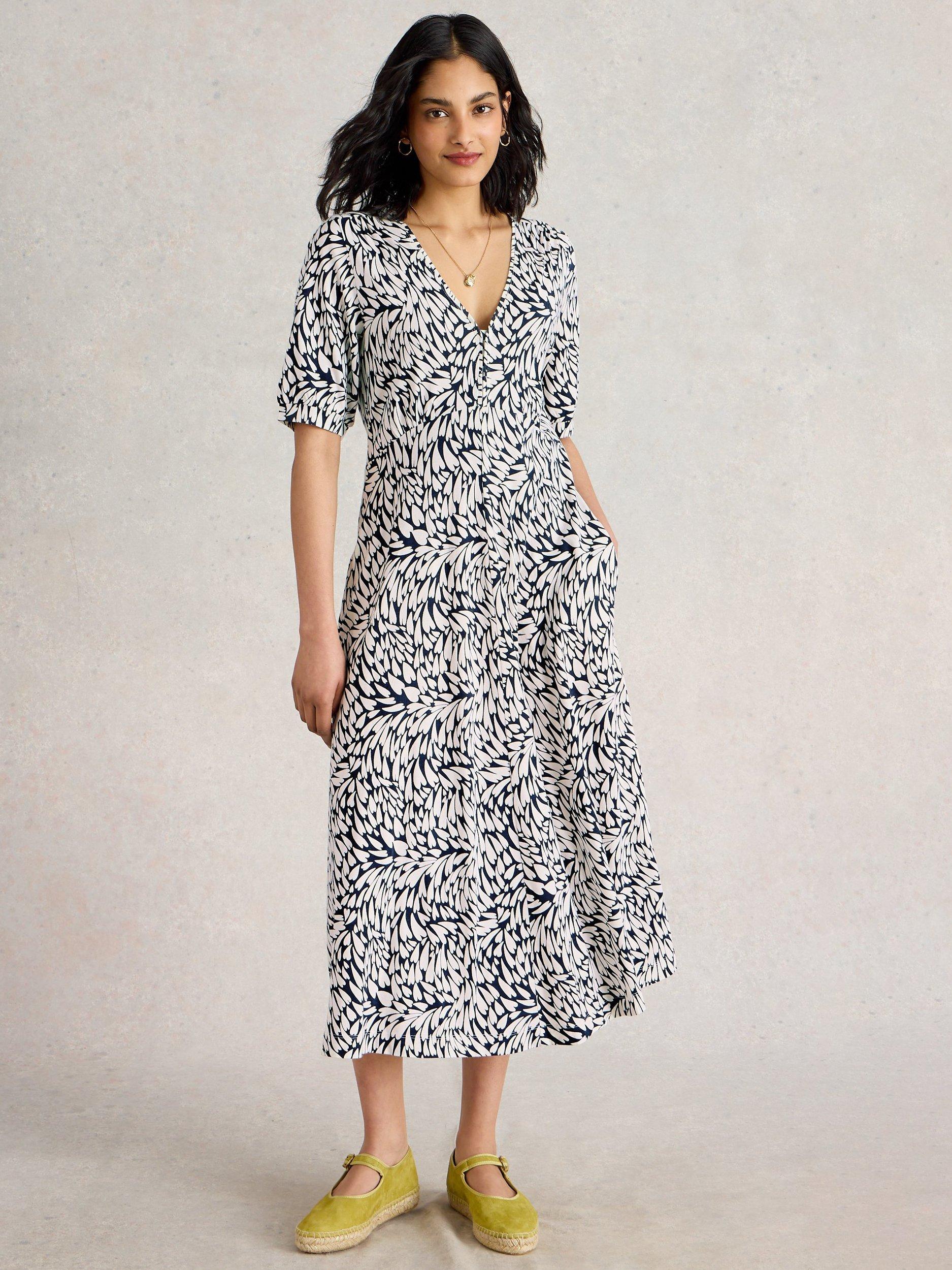 Product image 1 of 6, which shows White Stuff Megan Abstract Heart Organic Cotton Blend Dress, Ivory/Multi, 10