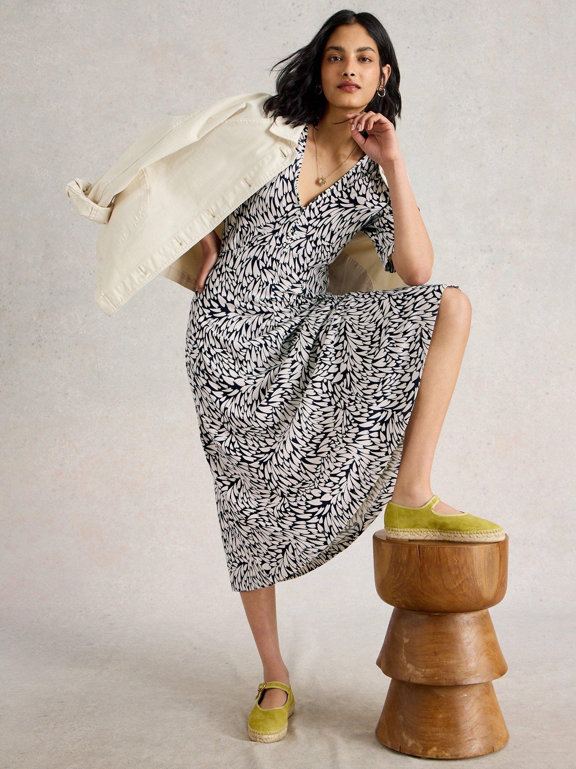 Product image 4 of 6, which shows White Stuff Megan Abstract Heart Organic Cotton Blend Dress, Ivory/Multi, 10