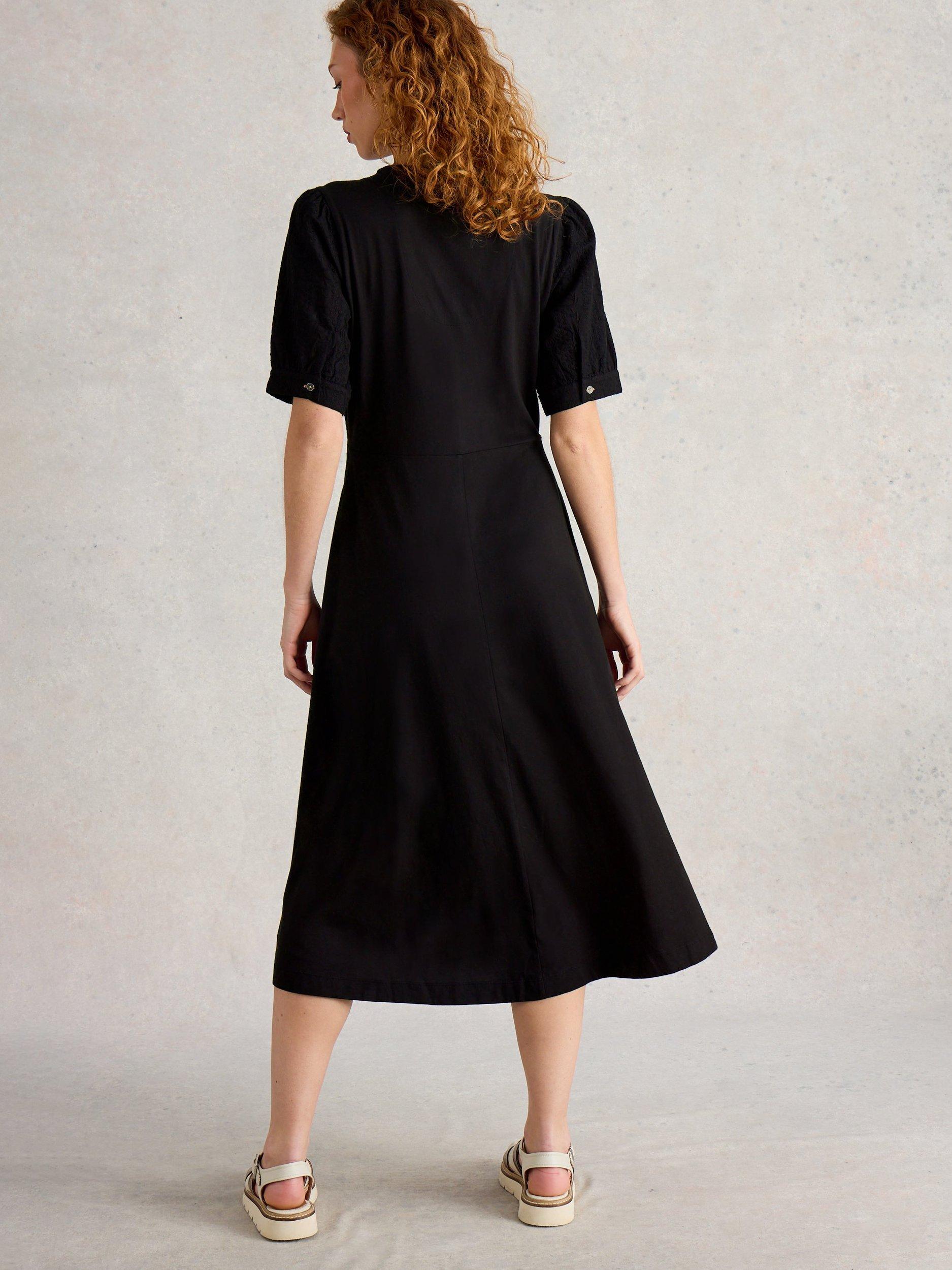Product image 2 of 6, which shows White Stuff Megan Short Sleeve Organic Cotton Blend Midi Dress, Pure Black, 6
