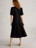 White Stuff Megan Short Sleeve Organic Cotton Blend Midi Dress, Pure Black