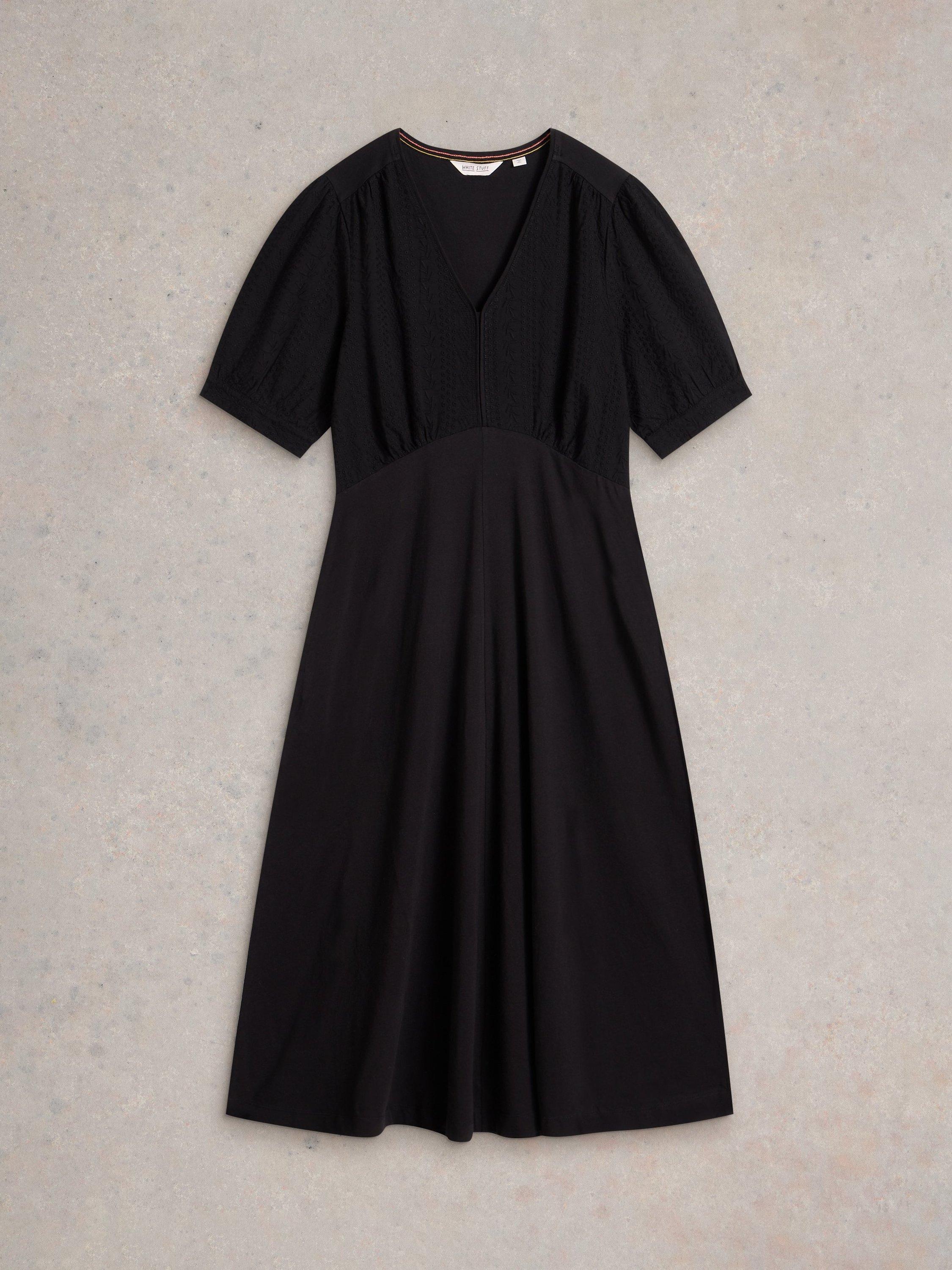 Product image 5 of 6, which shows White Stuff Megan Short Sleeve Organic Cotton Blend Midi Dress, Pure Black, 6