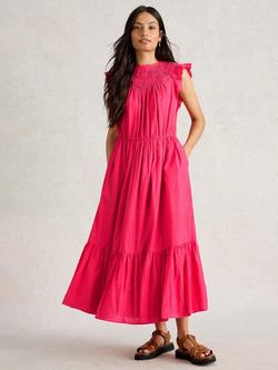 White Stuff Paige Organic Cotton Rich Tiered Maxi Dress, Bright Pink, Bright Pink