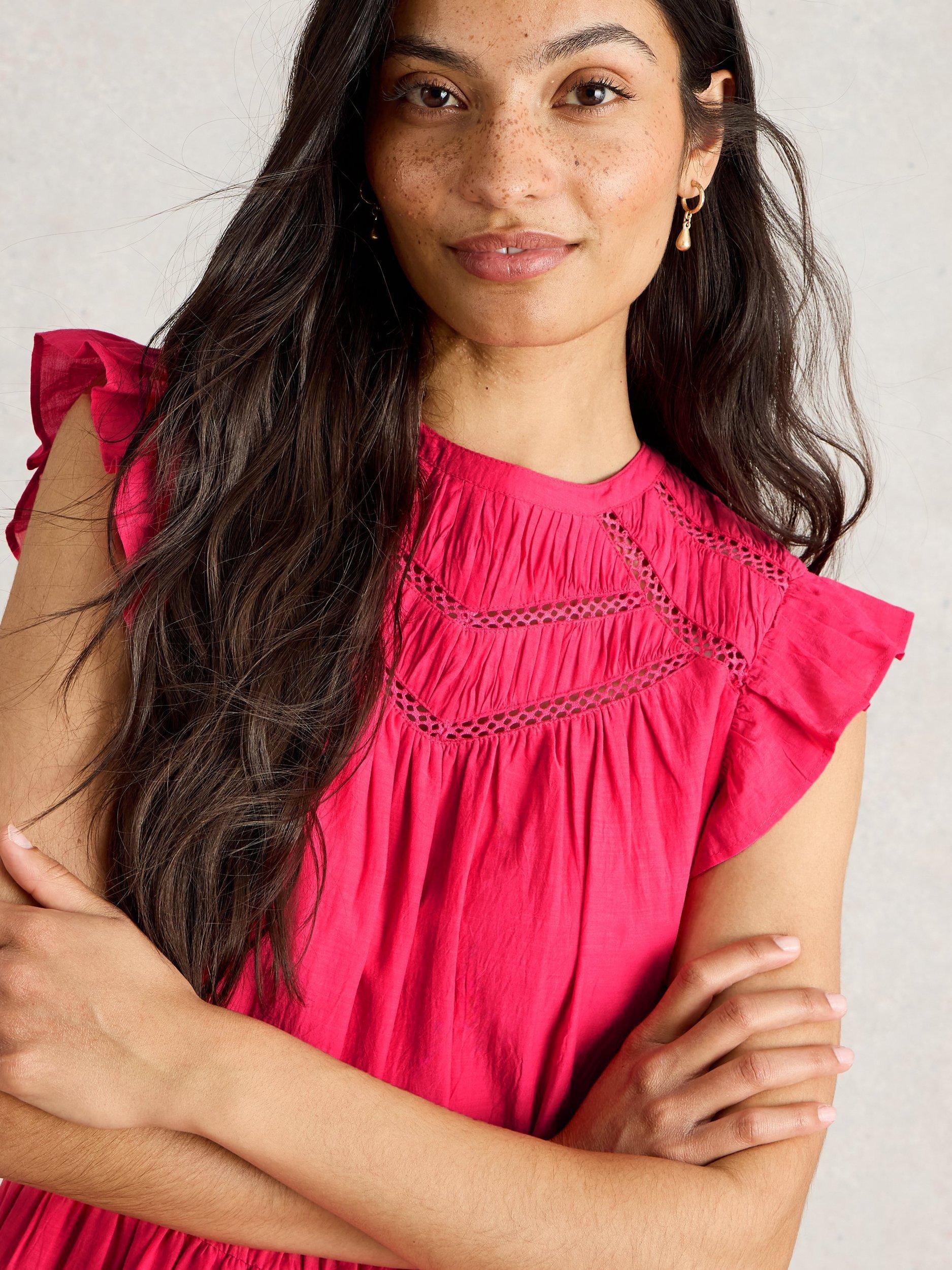 Product image 3 of 6, which shows White Stuff Paige Organic Cotton Rich Tiered Maxi Dress, Bright Pink, 6