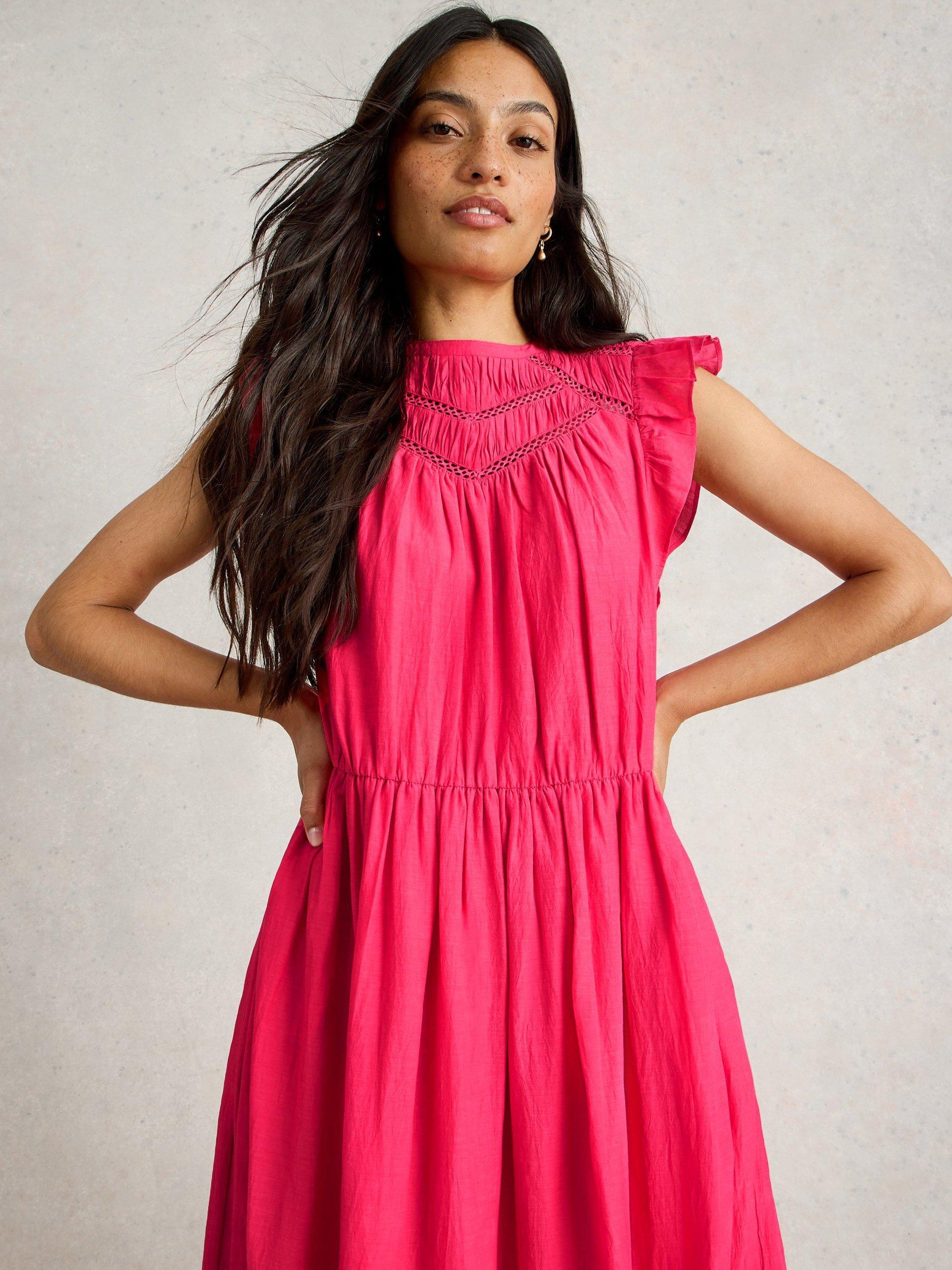 Product image 4 of 6, which shows White Stuff Paige Organic Cotton Rich Tiered Maxi Dress, Bright Pink, 6