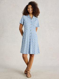 White Stuff Ria Abstract Organic Cotton Blend Shirt Dress, Blue/Multi, Blue/Multi