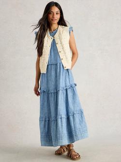 White Stuff Rosie Pure Organic Cotton Tiered Maxi Dress, Blue, Blue