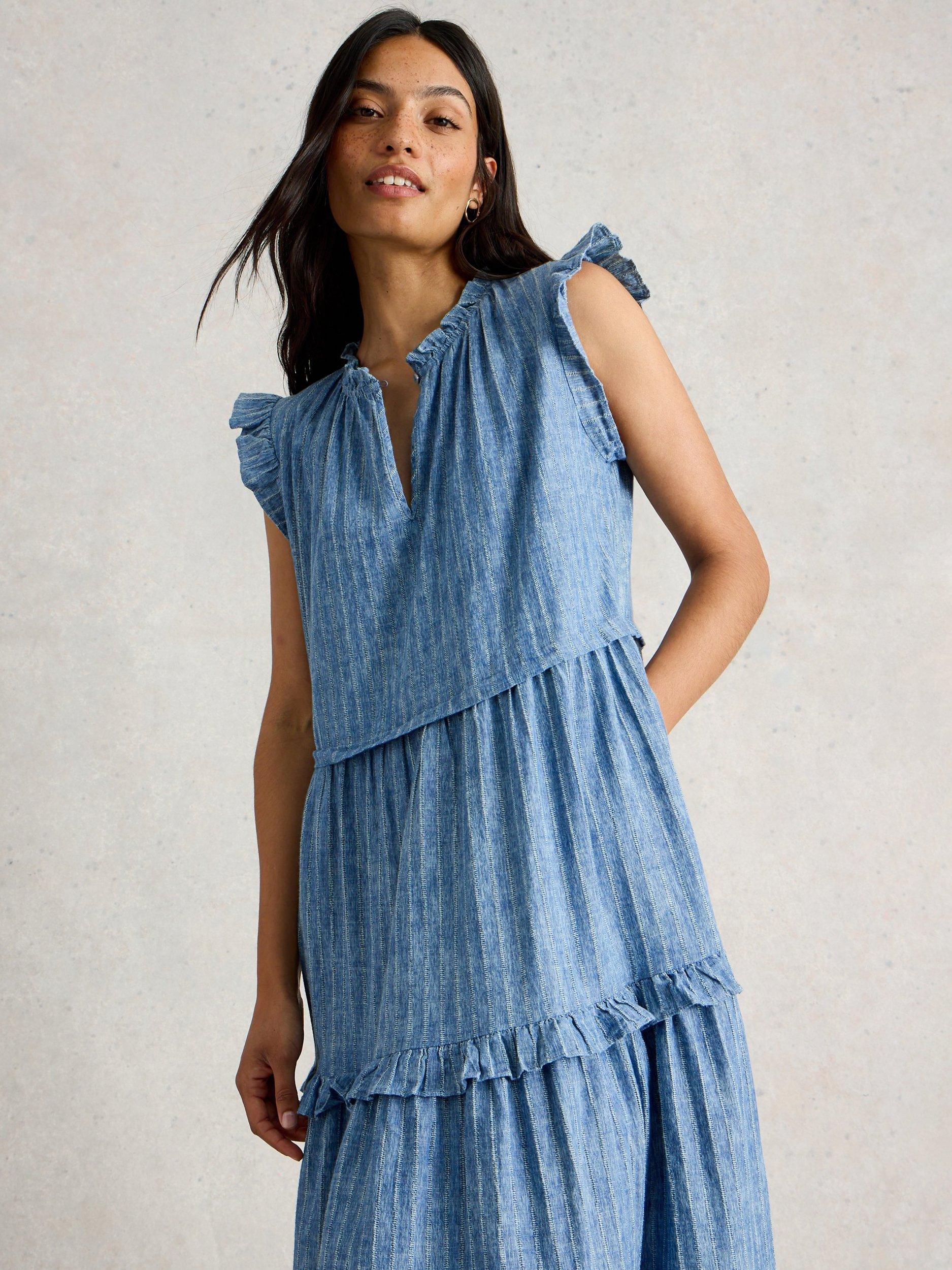 Product image 4 of 6, which shows White Stuff Rosie Pure Organic Cotton Tiered Maxi Dress, Blue, 12